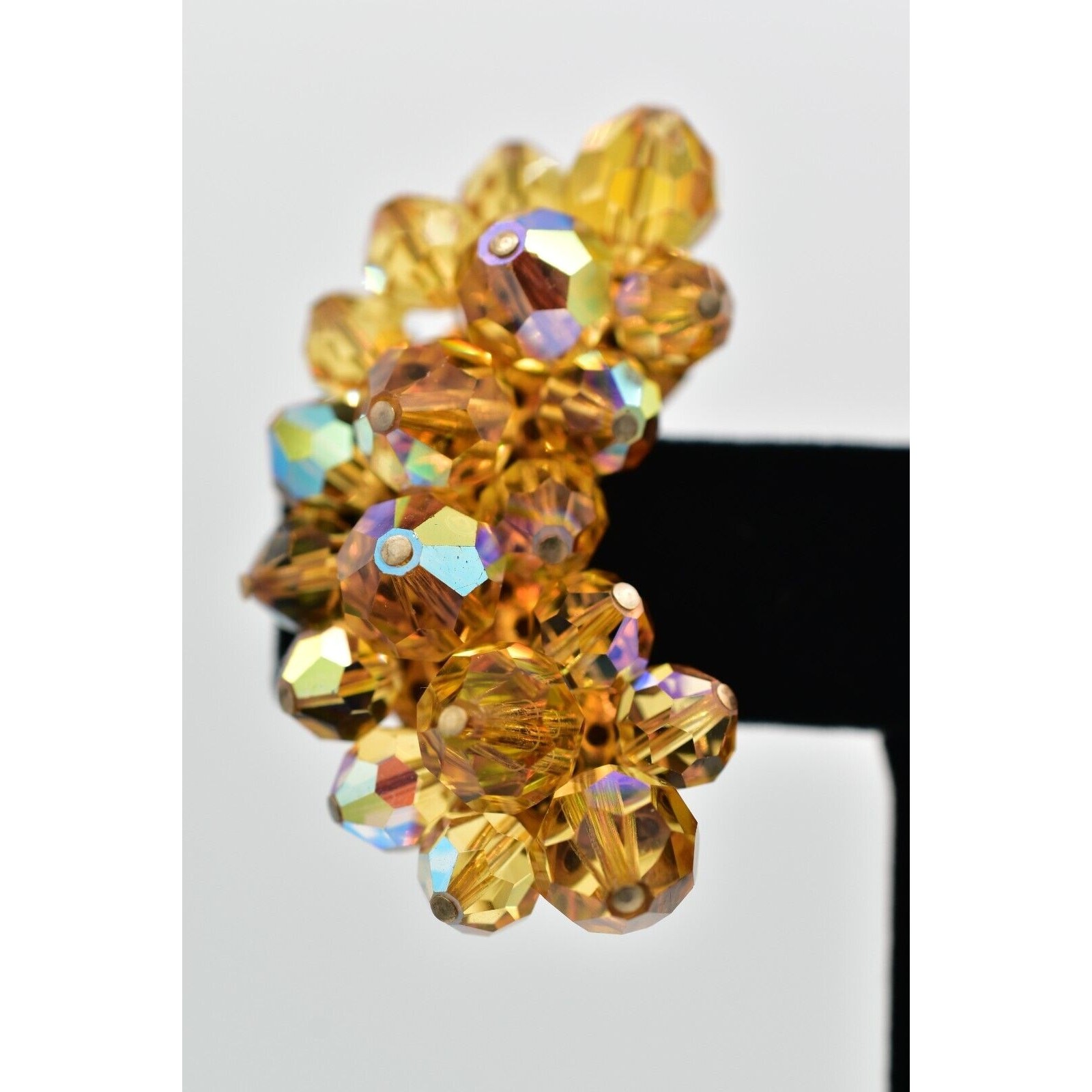 Laguna Vintage Clip On Crystal Earrings Citrine Climber Glam Signed 1950s A24