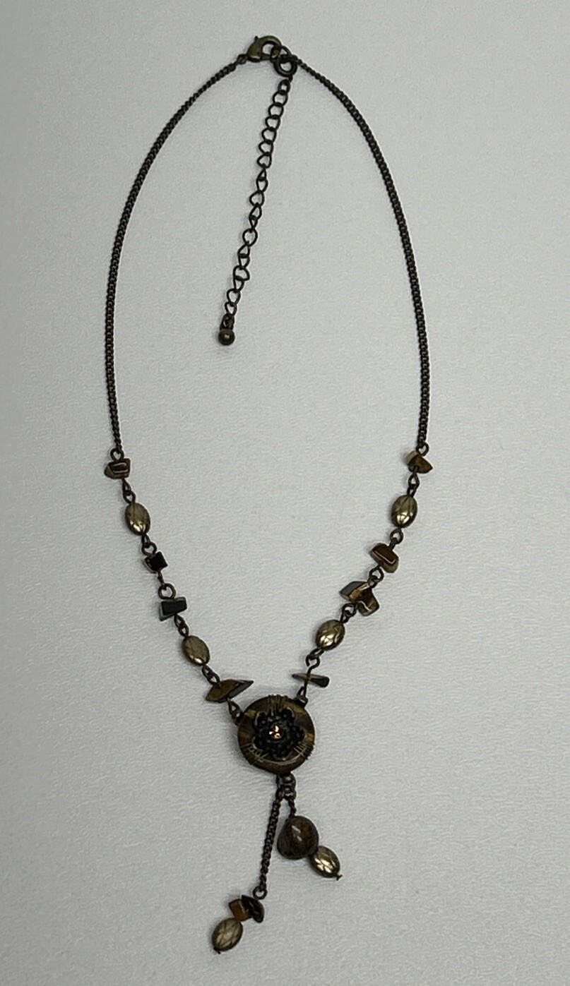 Signed N A Necklace, Single Rhinestone Flower Centerpiece