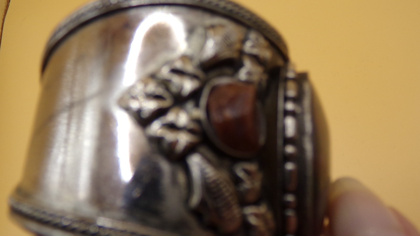 Vintage Silver & Stone Cuff Bracelet Brown Stones Nice Detail Women Southwestern