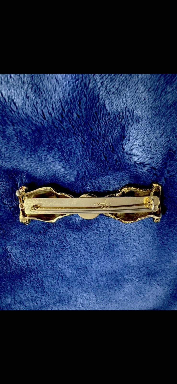 Vintage ST. JOHN Signed Double Panther Head Rhinestone Bar Brooch Pin Gold Plate