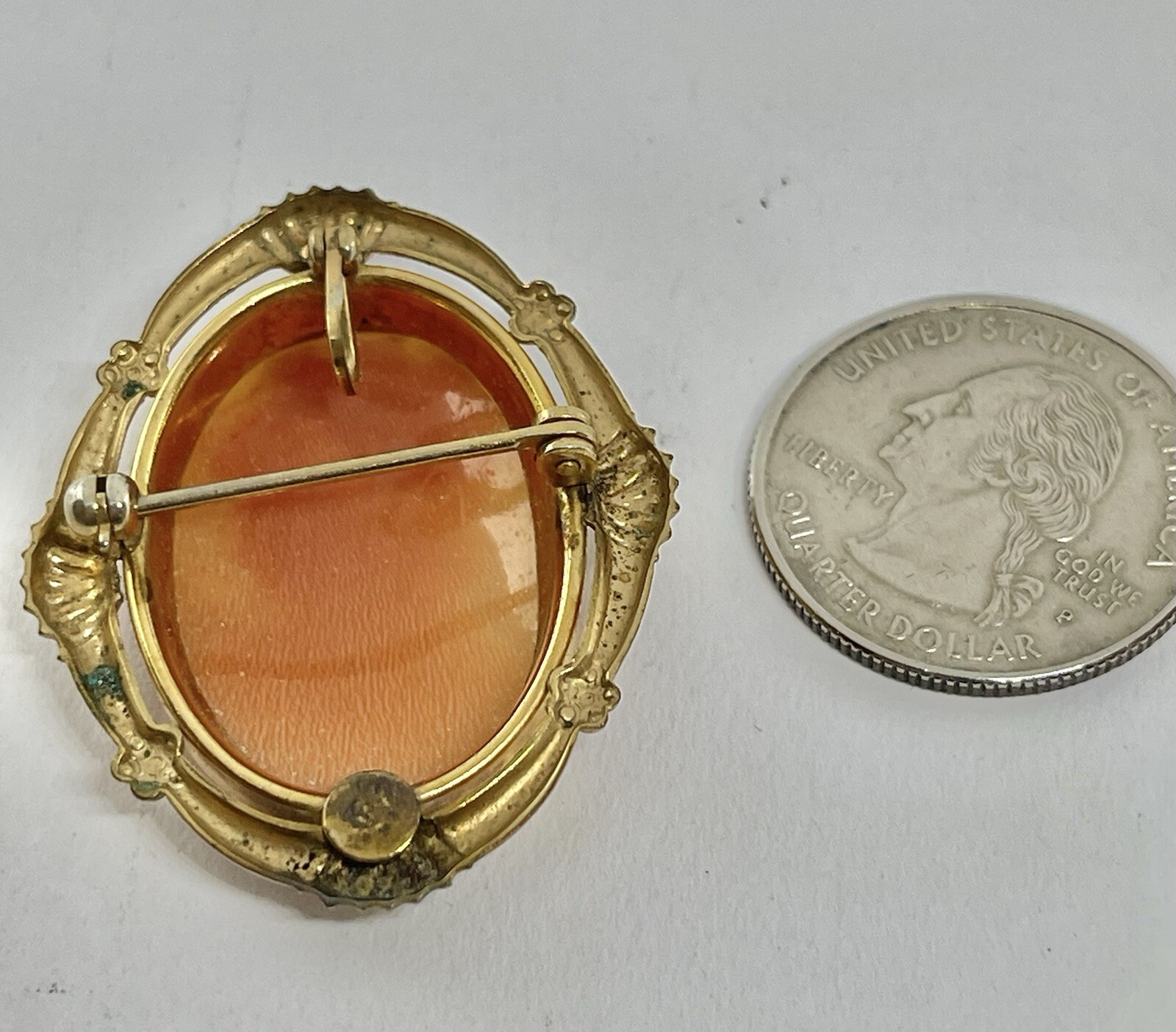 Vintage Gold Filled Carved Shell Lady CAMEO Left Facing Ornate Frame Brooch