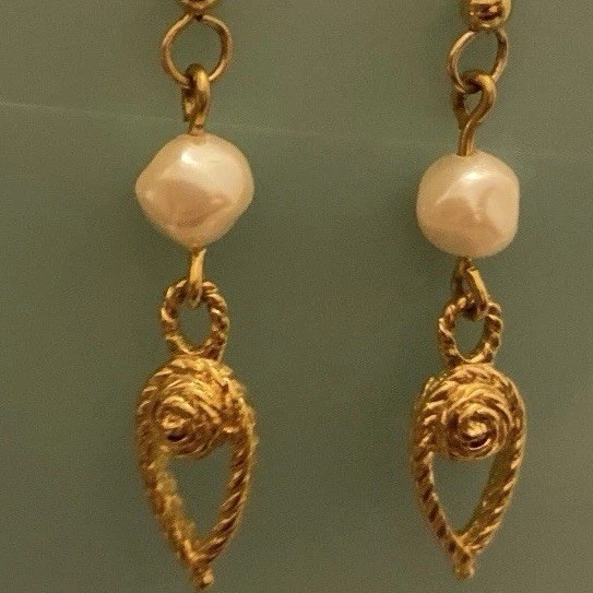 Vintage Givenchy Earrings Gold Tone w/ Baroque Faux Pearls Dangling @ 2 “