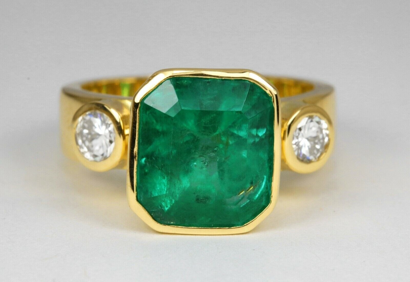 Art Deco 4.60 Ct Natural Green Emerald Vintage Style Ring 14K Yellow Gold Over
