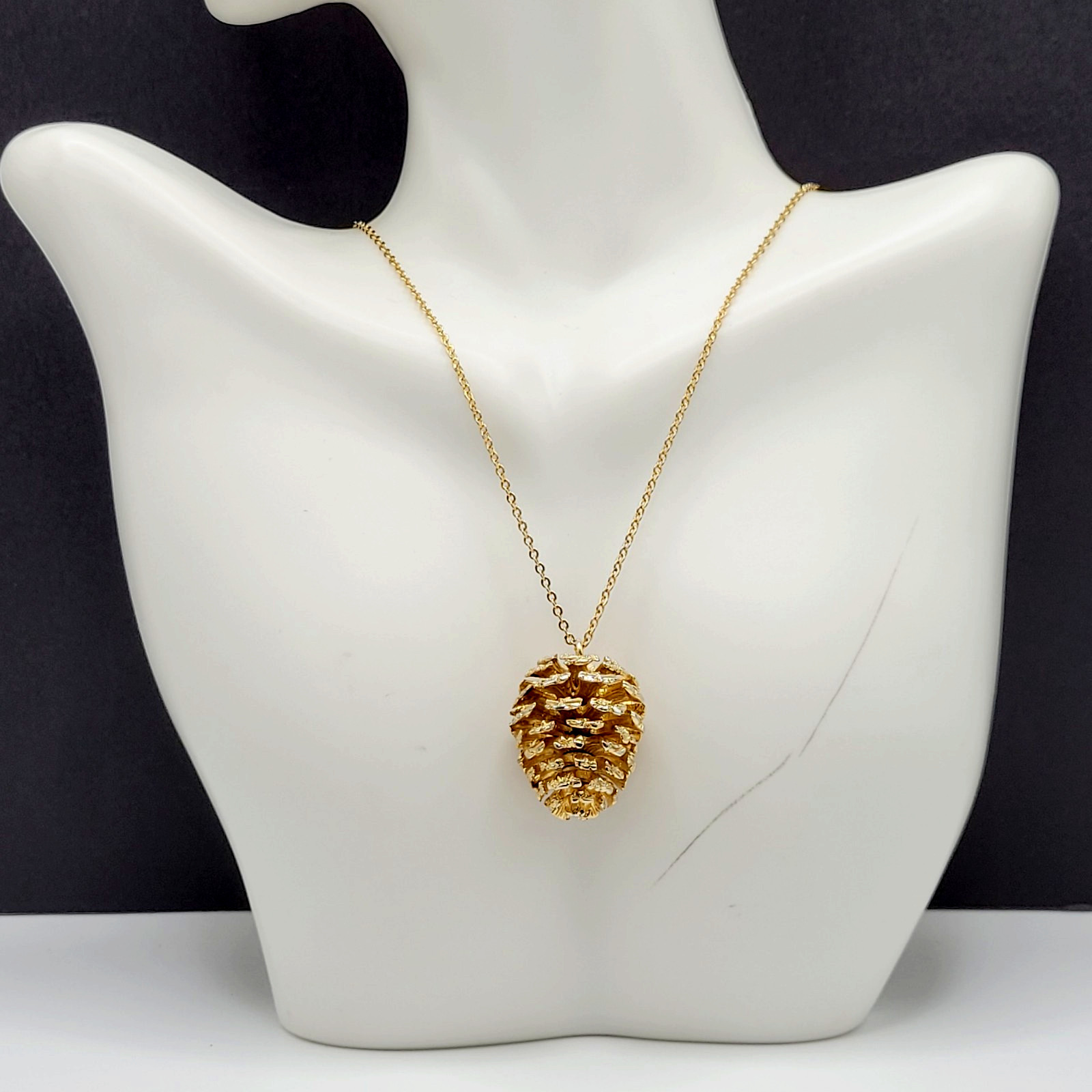 Pinecone Articulated Pendant w Chain Woodland Holiday Nature Gold Tone Necklace