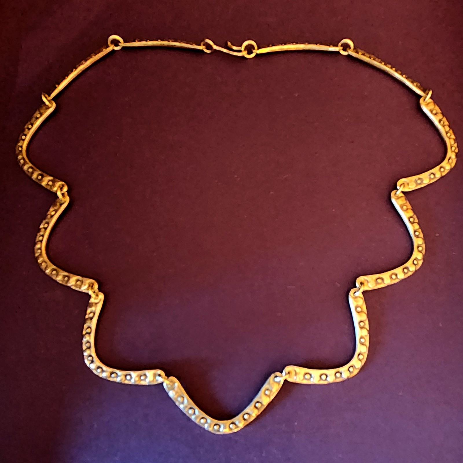 RARE Jeep Collins JEC Brass Textured Beaded Bar Link Hook-On Necklace SIGNED
