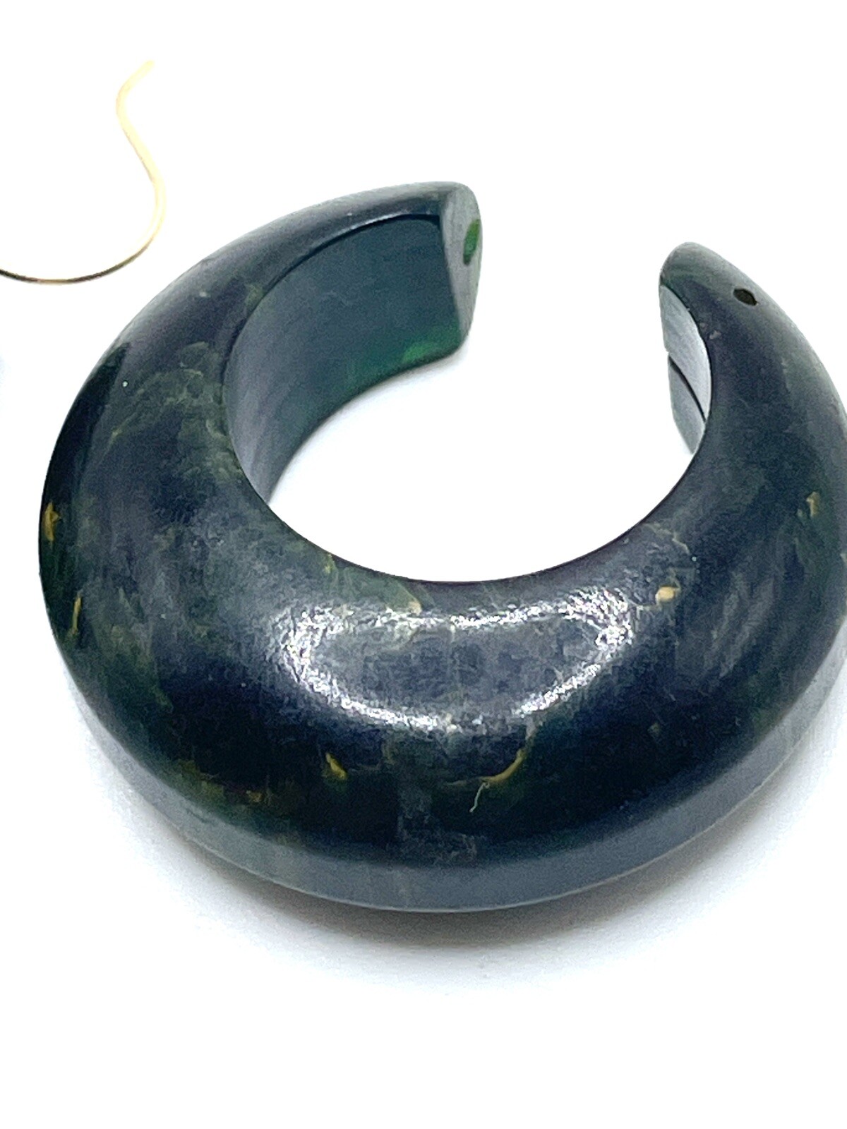 Bakelite Creamed Spinach Green Chunky Hoop Earrings Unusual Rare Vintage