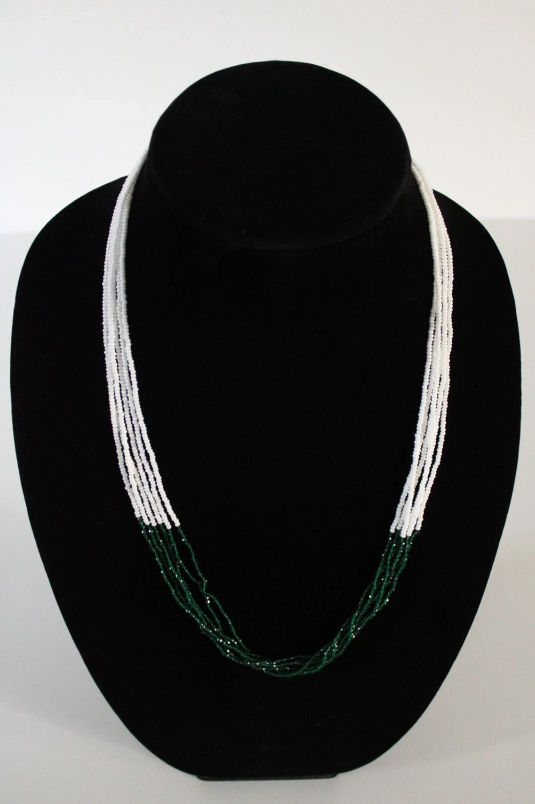 Green White 24″ 6 Strand Tiny Seed Bead Beaded Shimmering Necklace Handmade