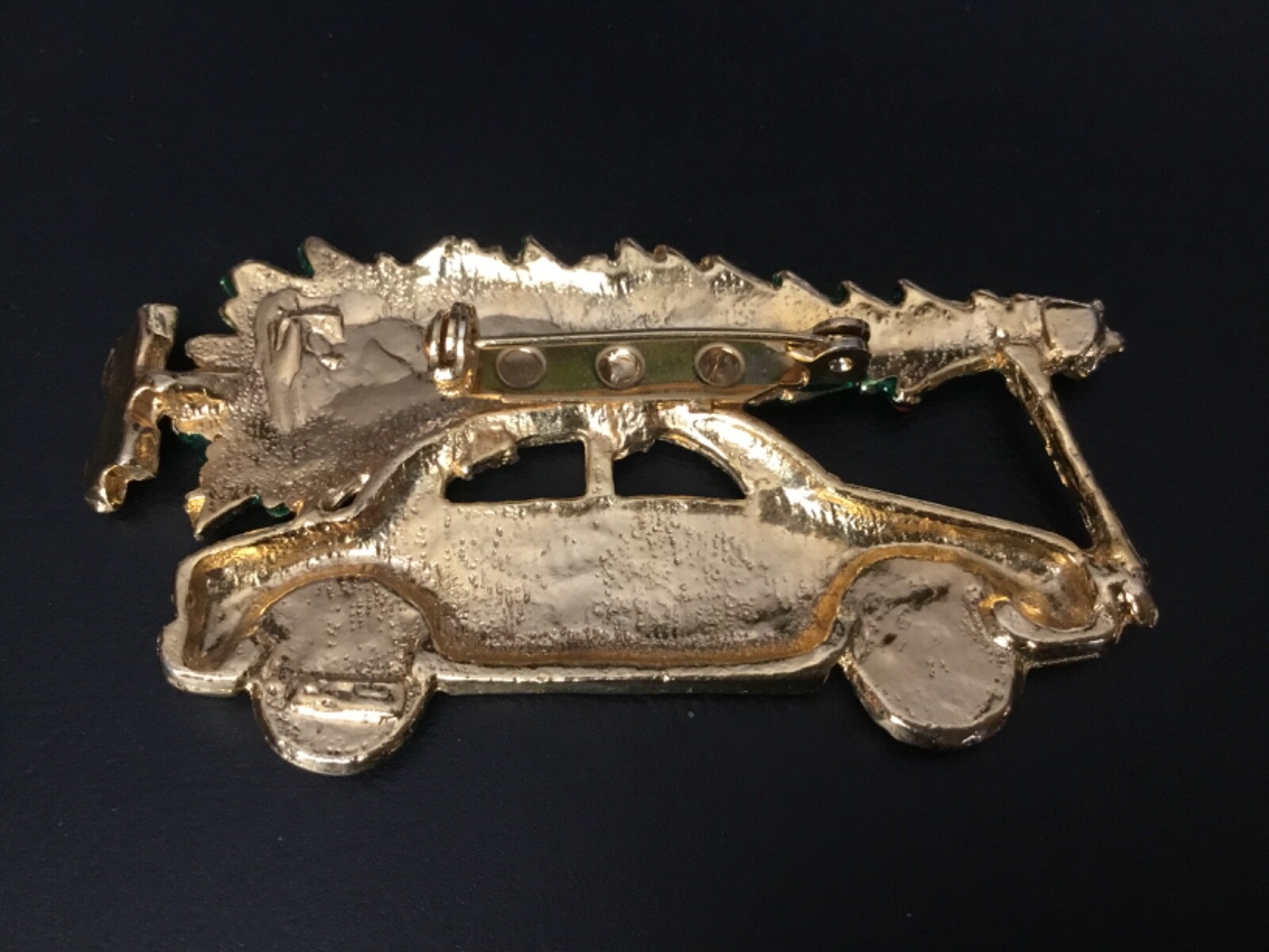AJC Christmas Brooch Bringing Home the Tree with Car Gold Tone and Enamel