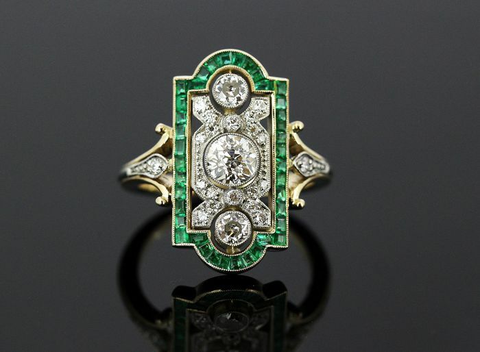 1.85Ct White Round CZ Vintage Art Deco Ring In 14K Yellow Gold Plated 925 Silver