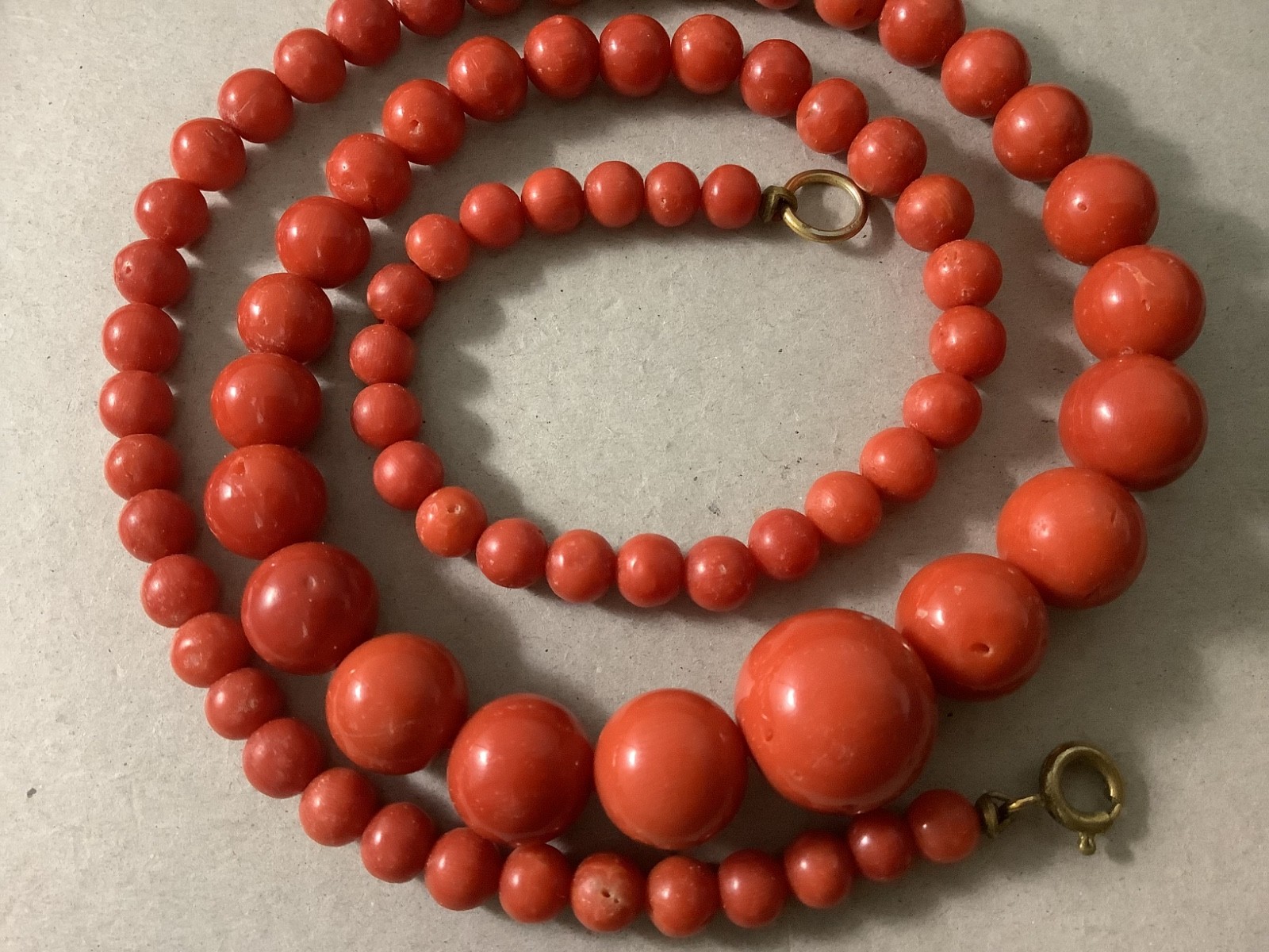 Antique genuine red coral graduated bead necklace 21 in 43.84g