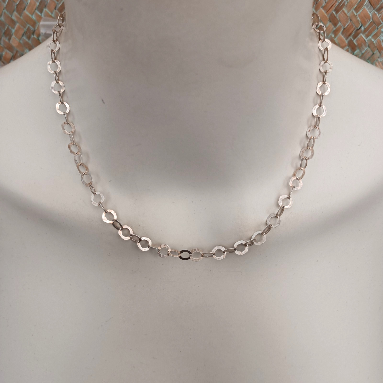 Sterling Silver Chain Necklace Handmade Flatt Hammered Rolo Unique Collar VTG