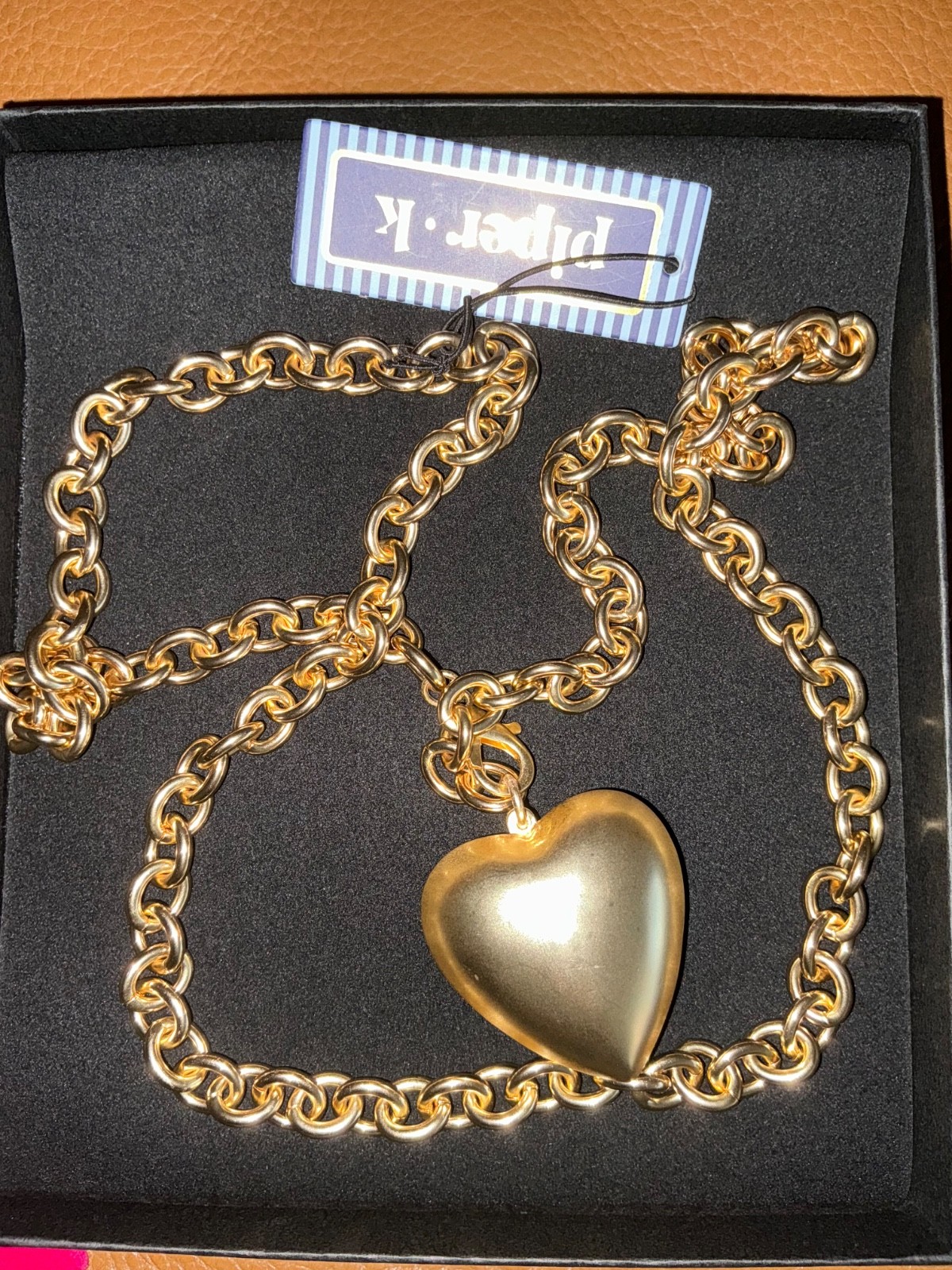 Piper. K gold tone heart pendant long necklace 34” NWT lead safe nickel free