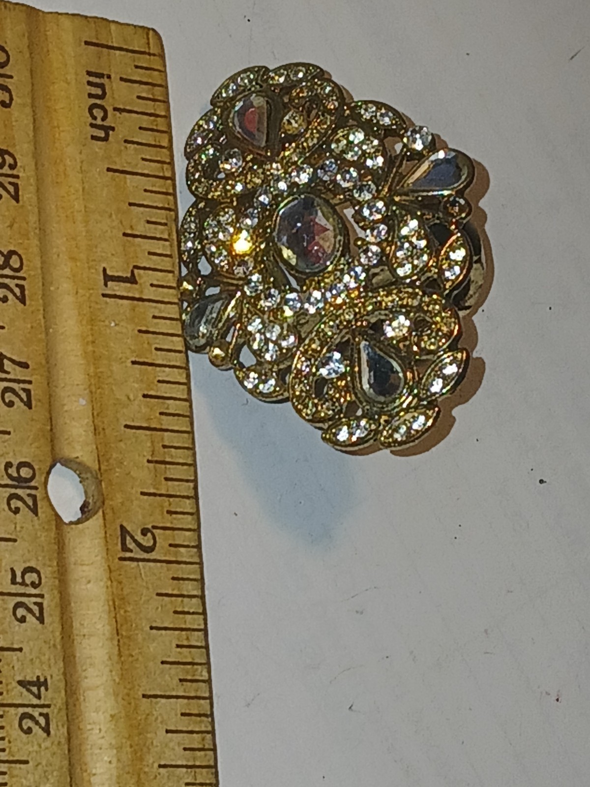 Vintage Rhinestone Ring in gold metal setting with adjustable band -1 size 4 all