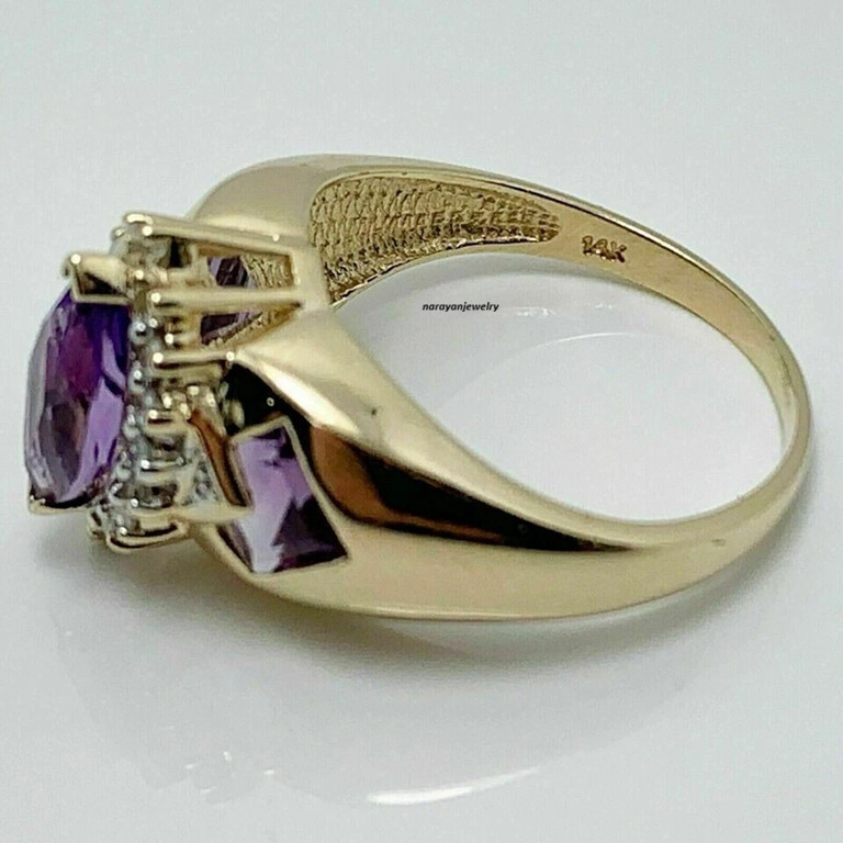 Art Deco Marquise Cut Amethyst & Lab Created Diamond Engagement 925 Silver Ring