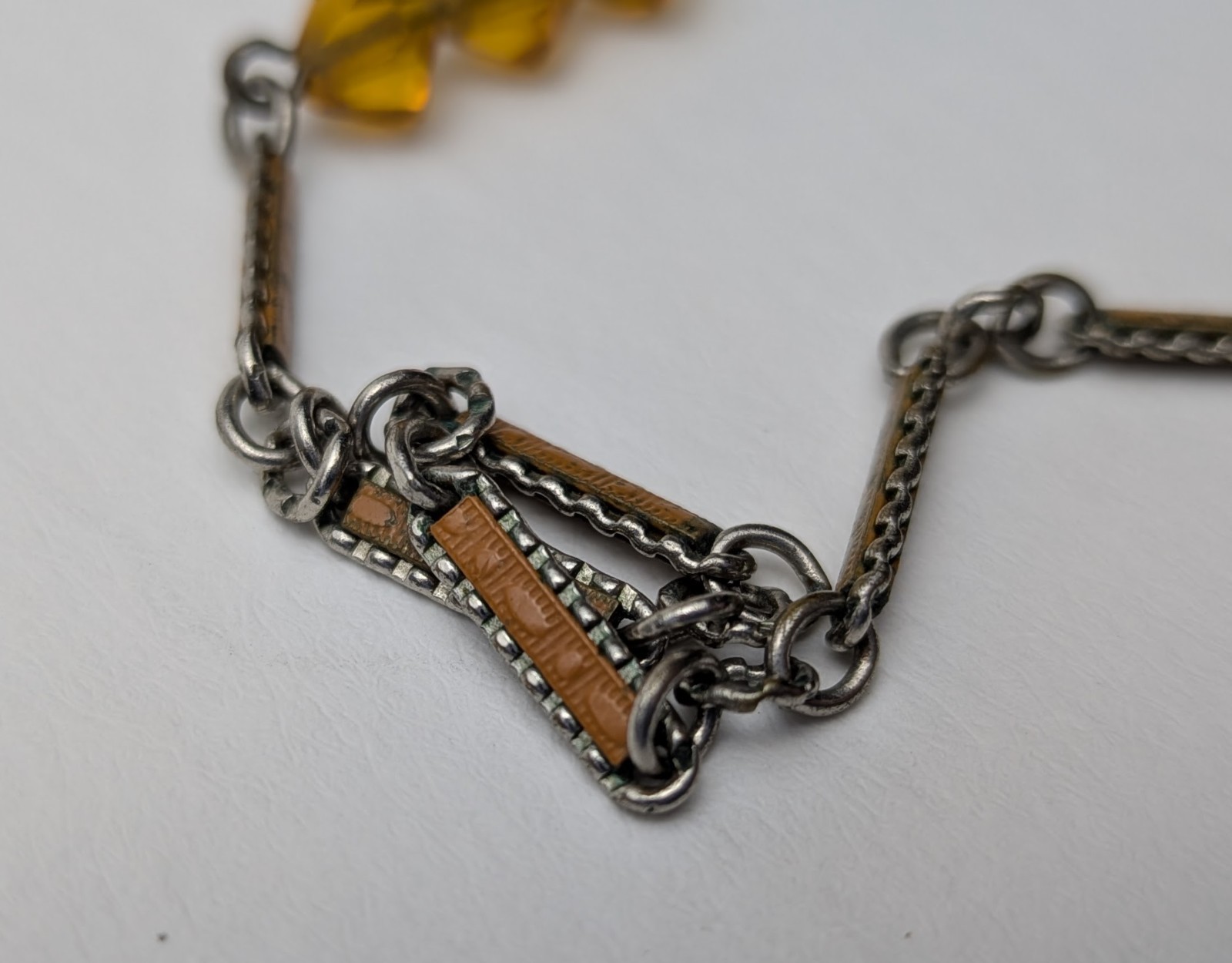 Vintage Deco Czech Glass Lariat Necklace Orange Enamel Gorgeous!
