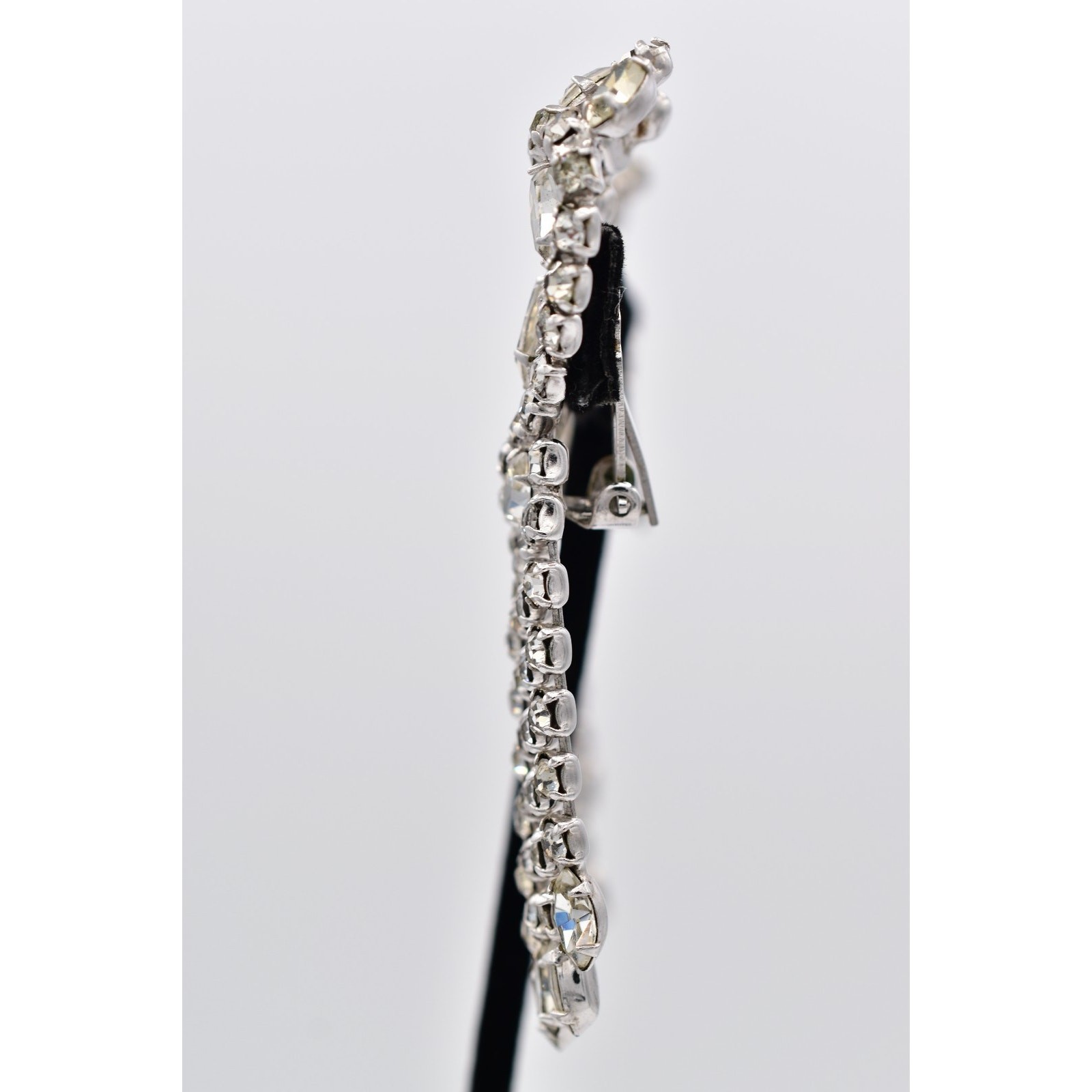 Vintage Crystal Climber Fringe Clip On Earrings Rhinestone Dangle Tassel BinAZ
