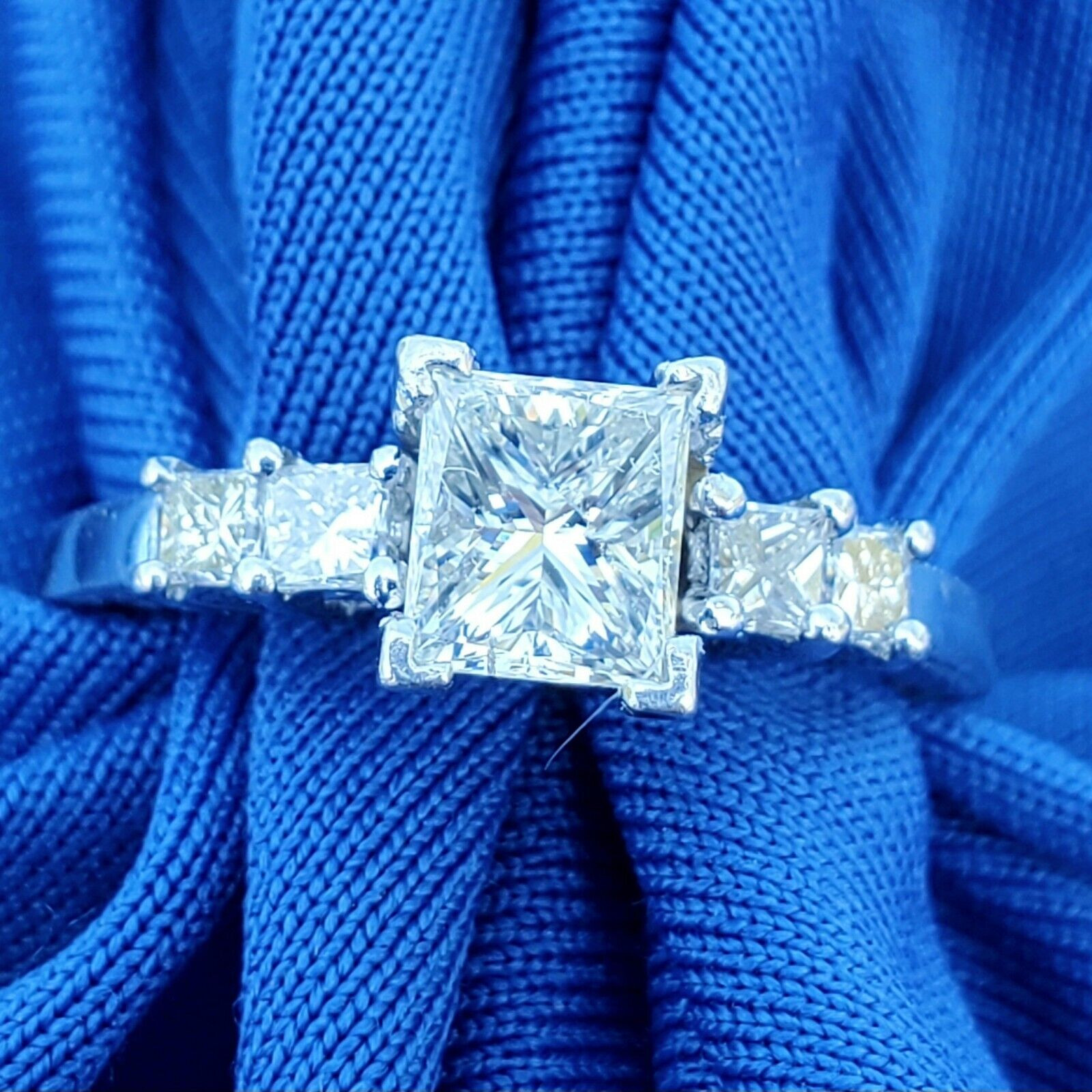 Original EARTH MINED DIAMOND Princess Engagement Ring 1 carat PLATINUM Solitaire