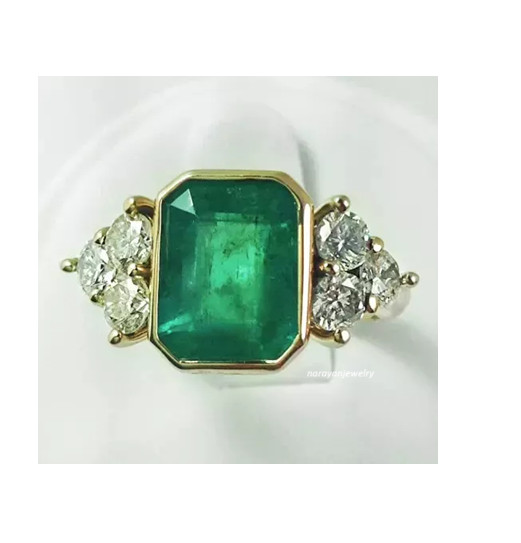 Vintage Art Deco Style Lab Created Emerald Engagement Ring 14K Yellow Gold FN