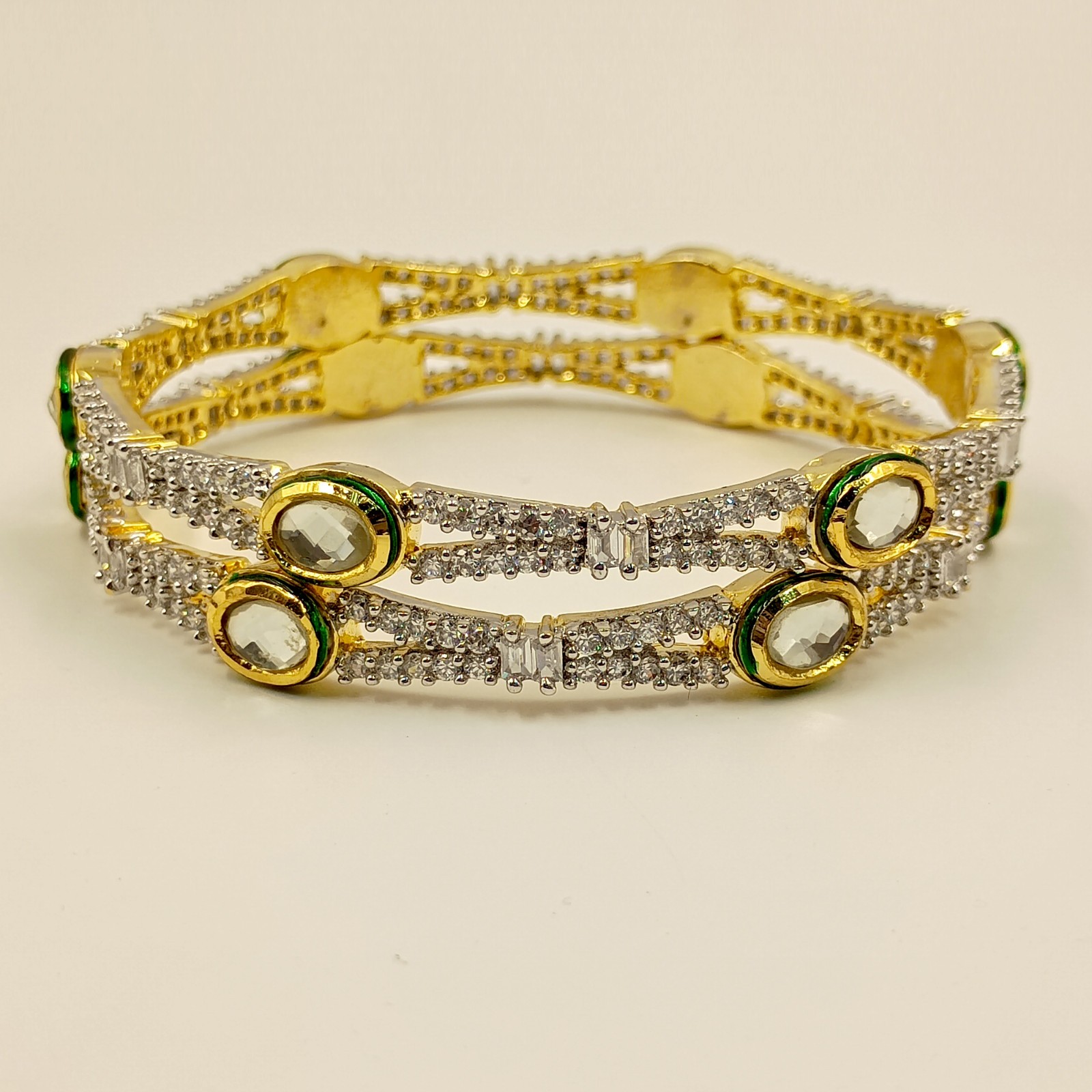 Bridal Wedding Kundan Meenakari Bangles 22k Gold Plated CZ South Indian Jewelry