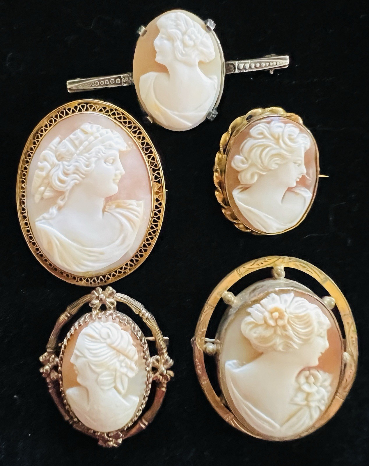 Vtg Estate Cameo Jewelry Artisan Painted Floral Romantic Victorian Revival Lot