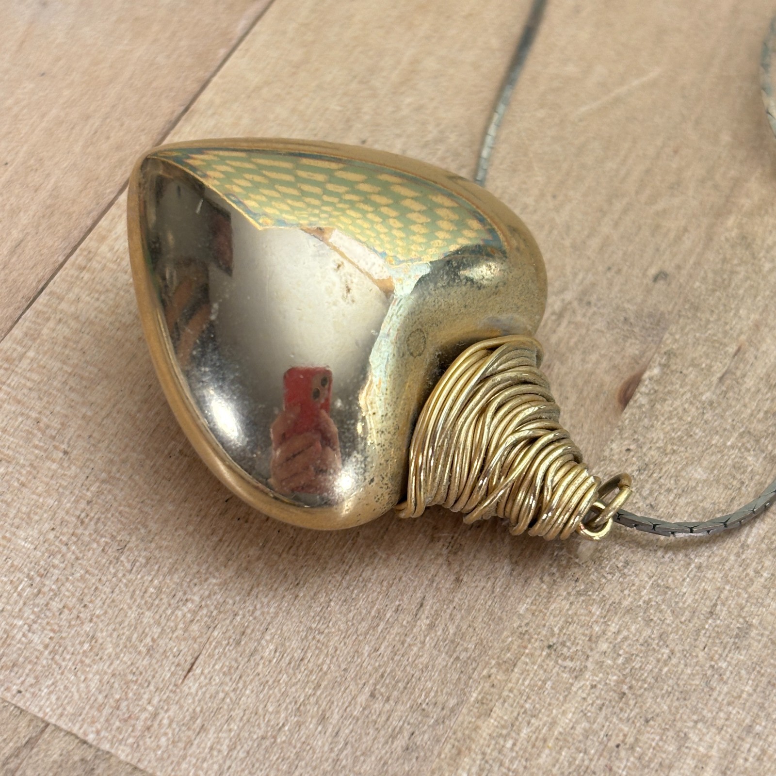 2 Vtg Puffy Heart Necklaces, Gold Tone, 1.5″, Rope Chain 30″, Other 22″