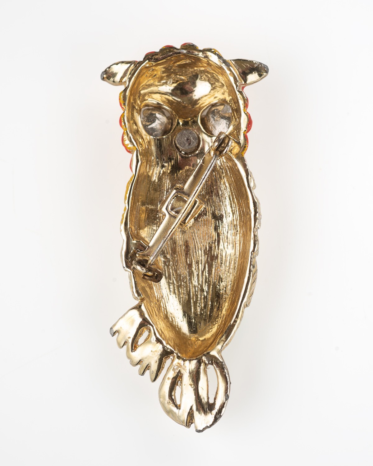 Owl Brooch Pin Jewelry Green and Gold Tone Green Rhinestone Enamel