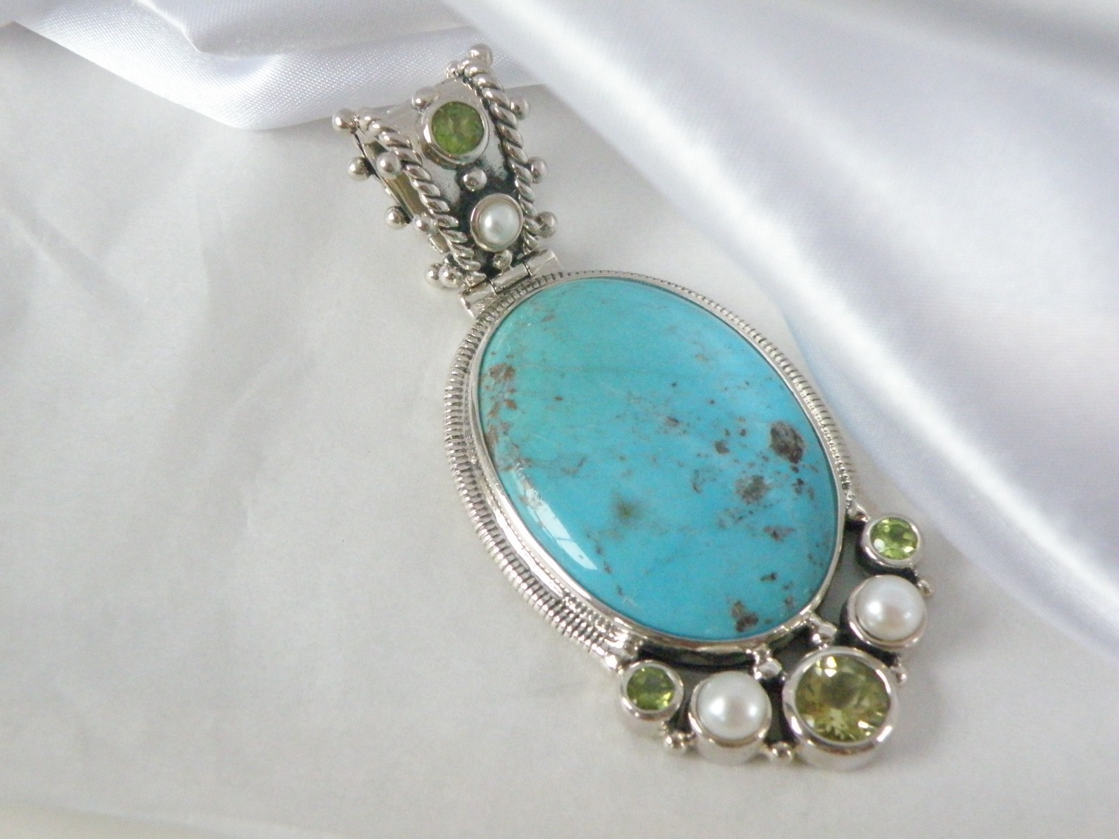 Huge Sterling Silver 925 Turquoise Statement Heavy Enhancer Pendant
