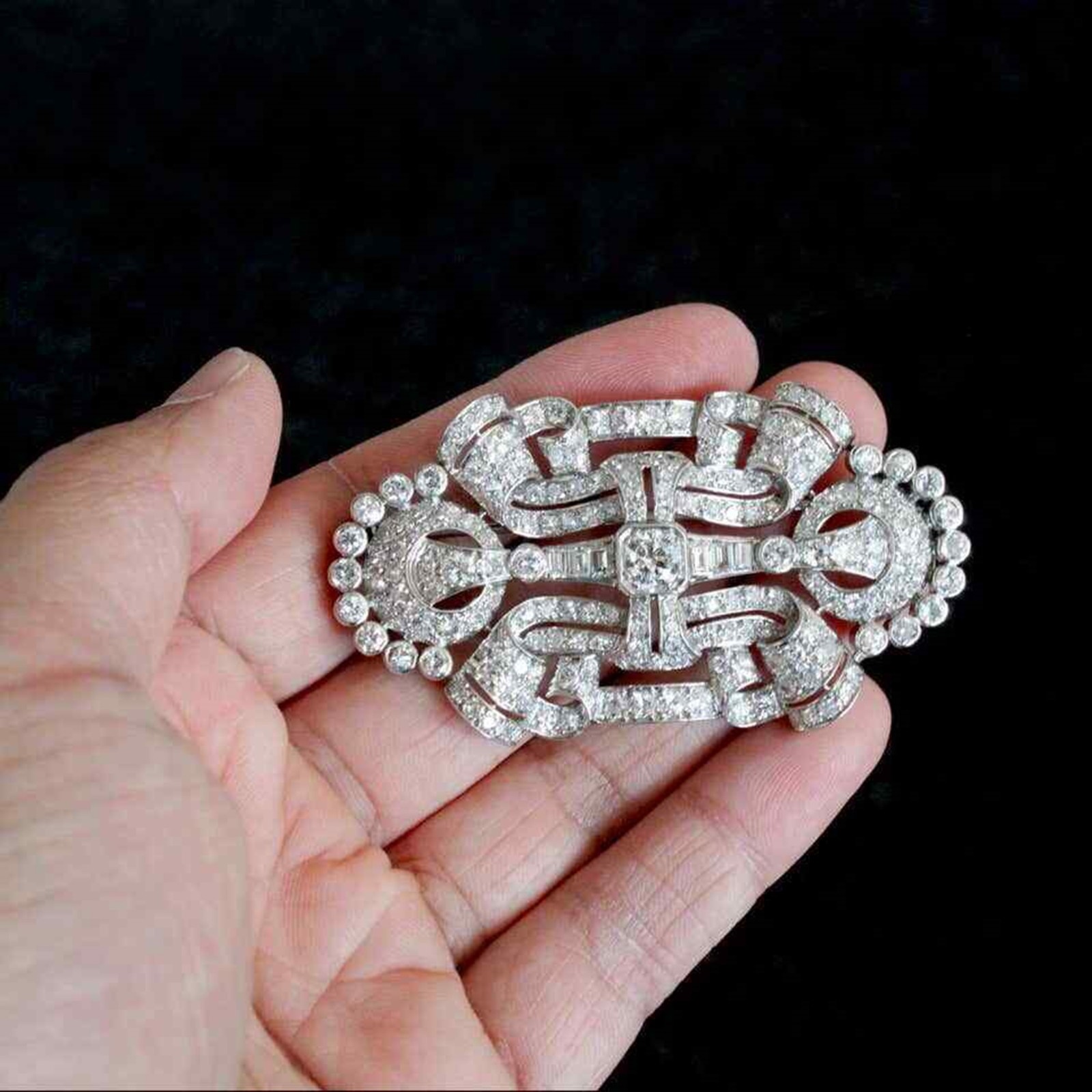 Round & Baguette Cut CZ Stone Victorian Edwardian Wedding Elegant Brooch For Her