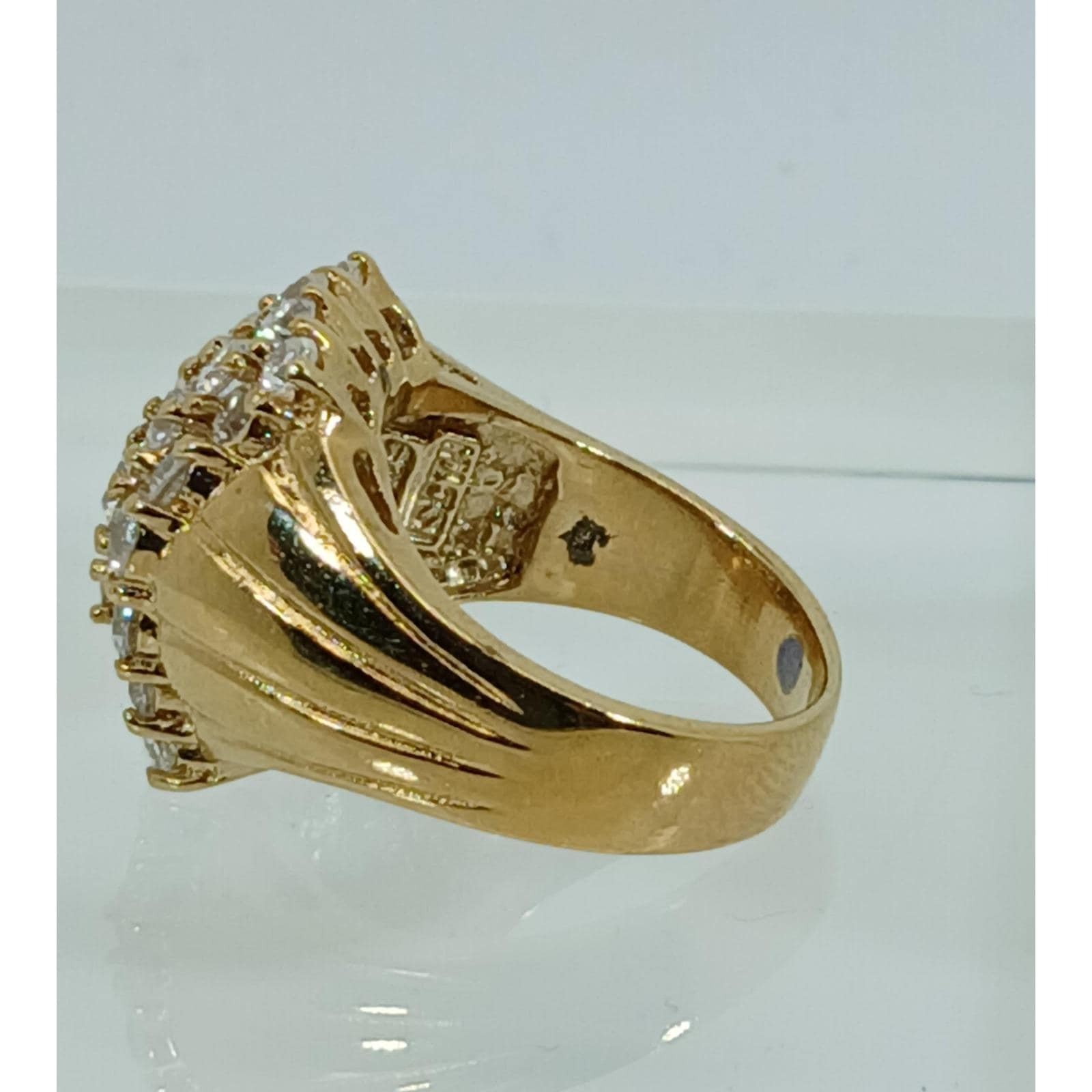 Vintage 1990s Gold Vermeil 925 Sterling Silver CZ Cluster Cocktail Ring Size 7