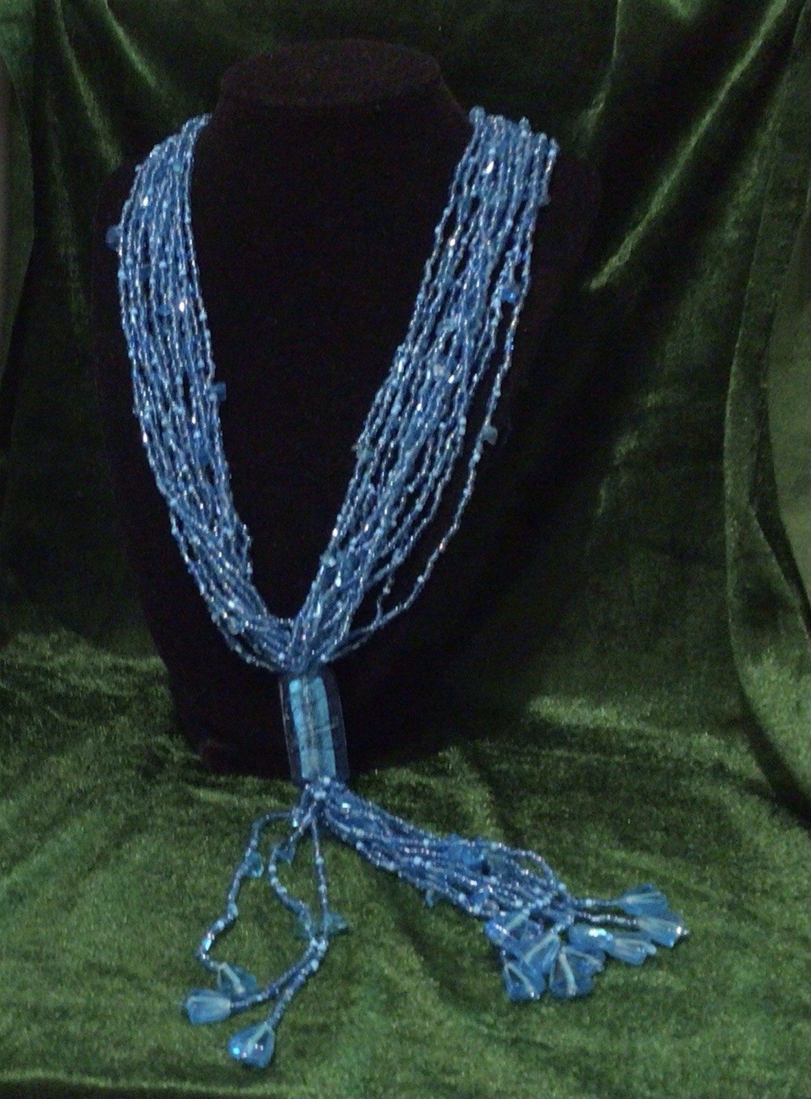 Vintage MultiStrand Blue Seed Bead Necklace 21 In Lariat Style