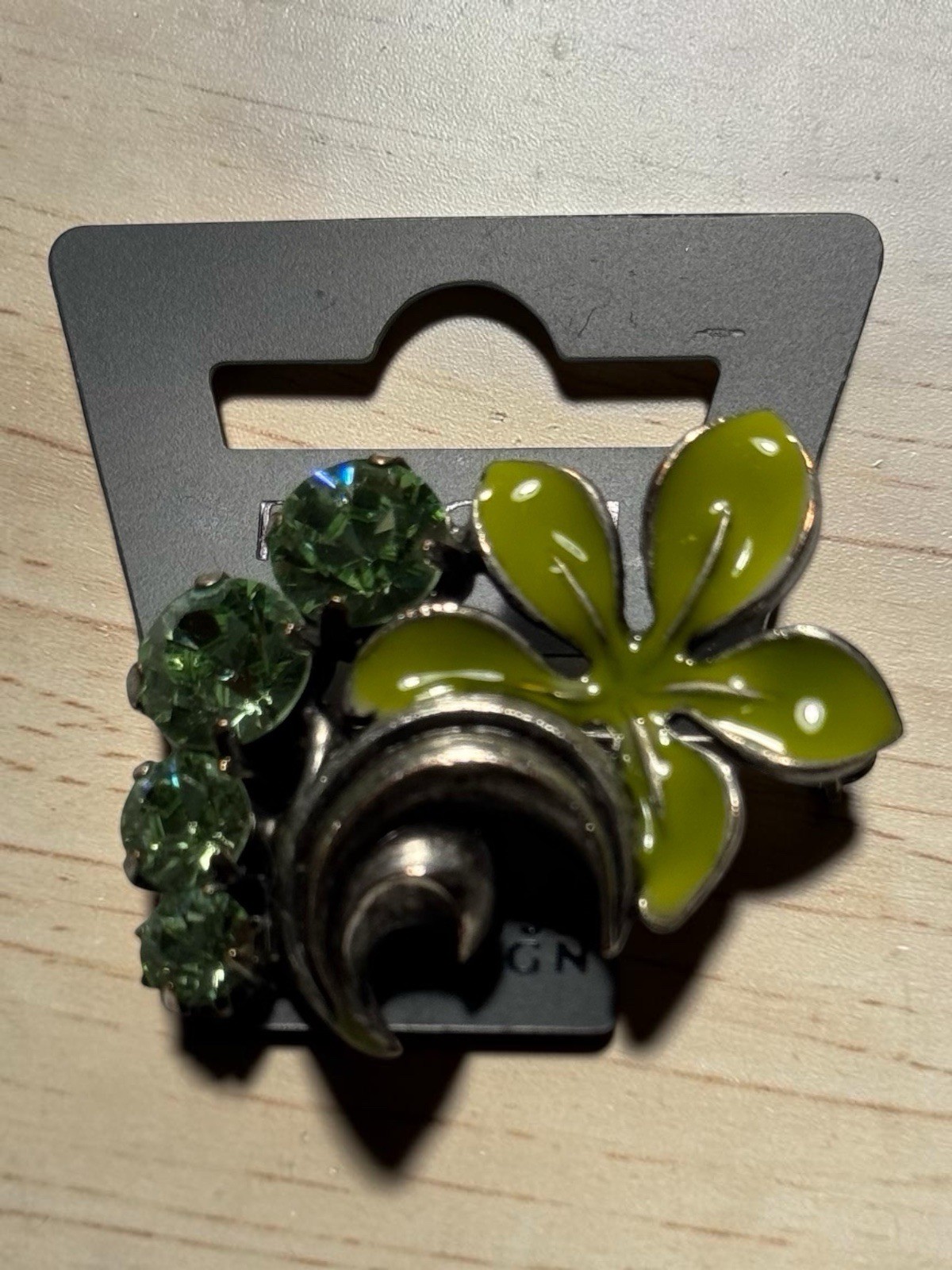 Vintage Pilgrim Light Green Crystals With Lime Green Enamel Flower Brooch
