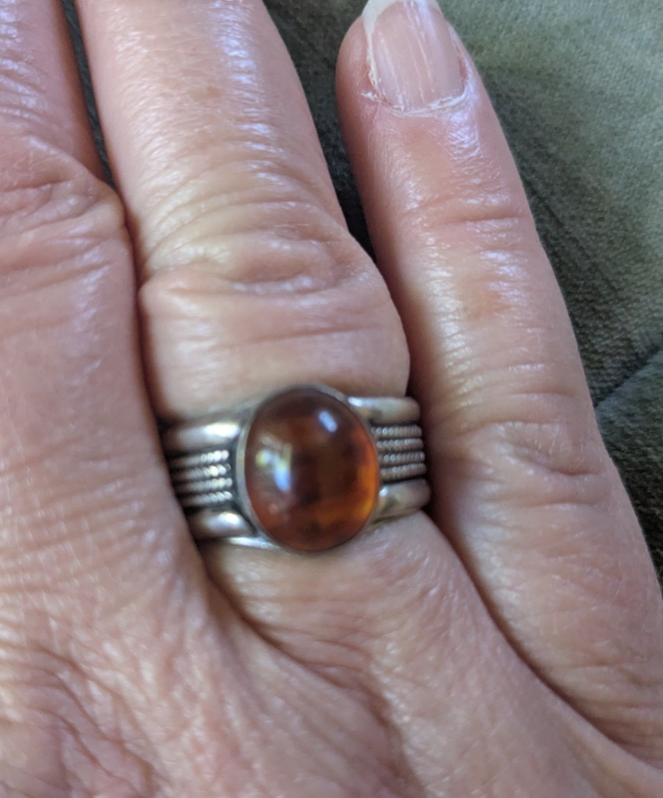 Vintage cognac baltic amber ring sterling silver wide band sz 9 Braid design