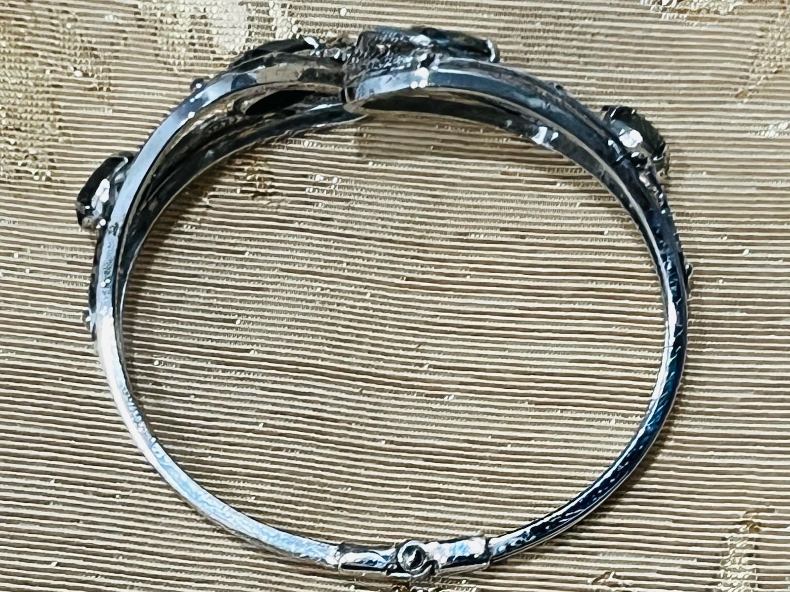Sorrento Sterling Silver Hematite Filigree Hinged Bangle Bracelet VTG Fairy Core