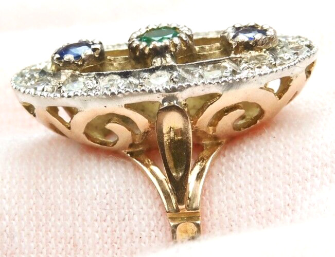 Victorian Emerald Sapphire Diamond Engagement Ring Size 6.75 UK-N 18KY EGL USA
