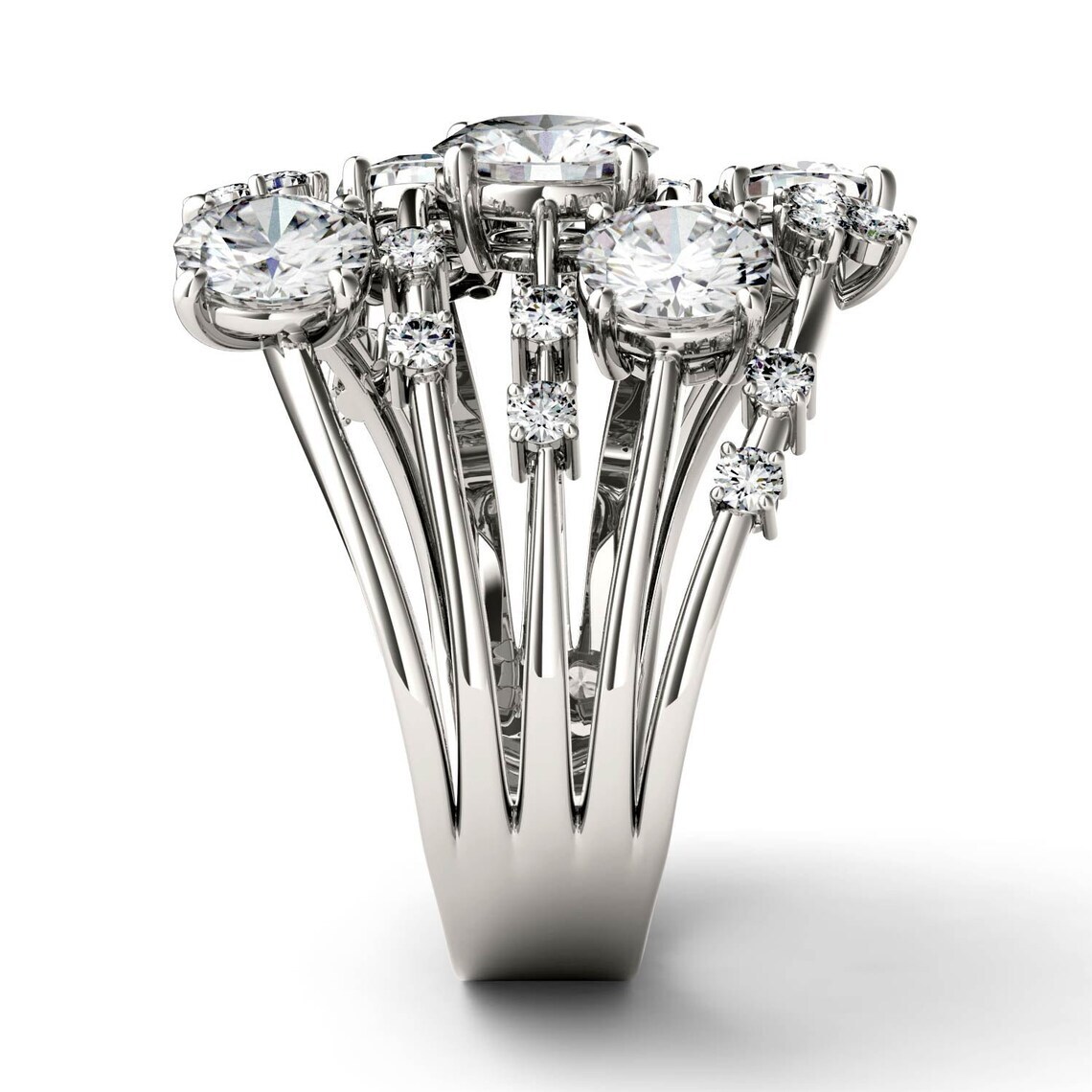 2.50Ct Round Five Moissanite Galaxy Statement Women Ring in 935 Argentium Silver