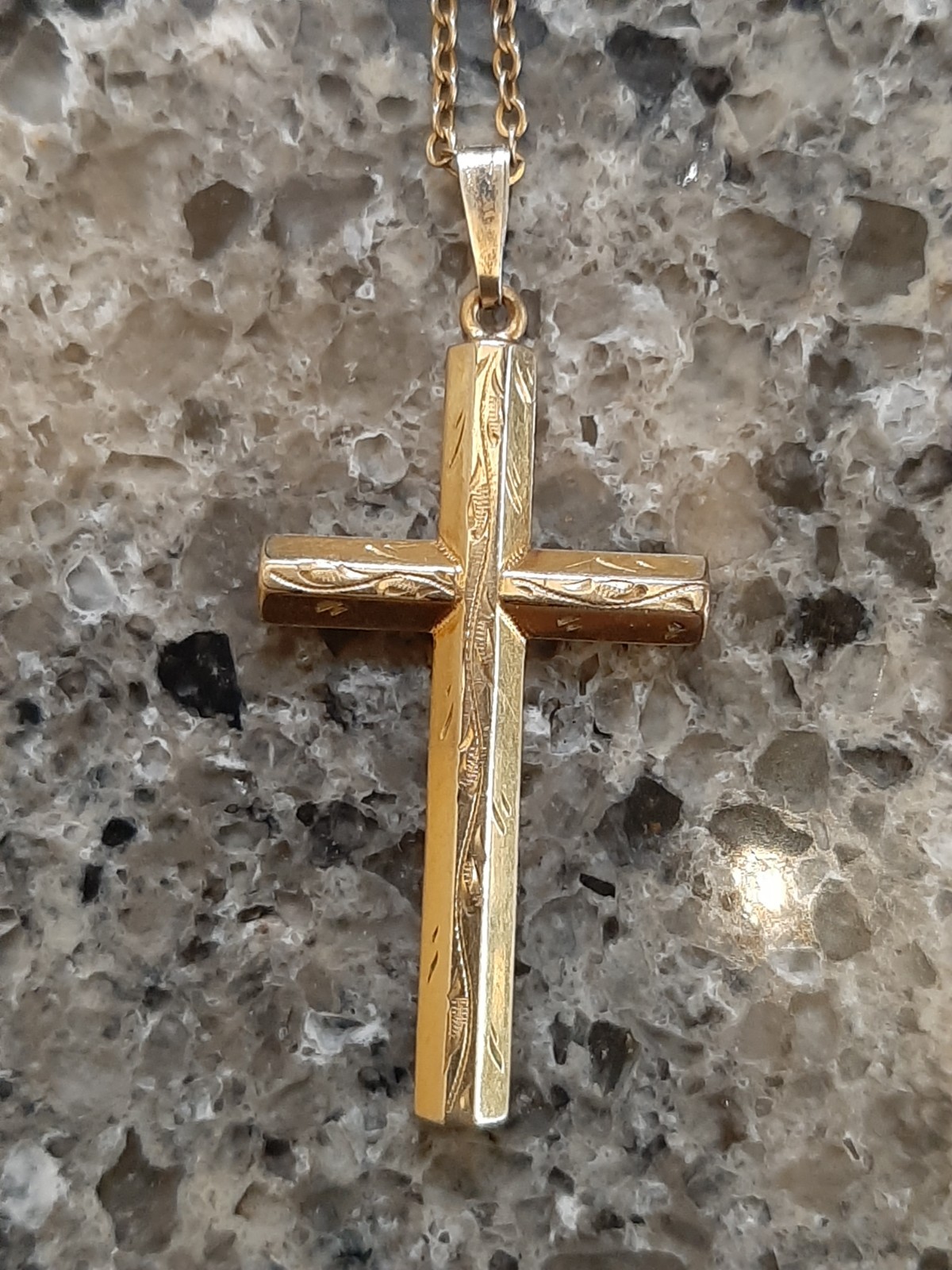 Vintage 1/20th 12K Gold-Filled Engraved Vine Cross Necklace
