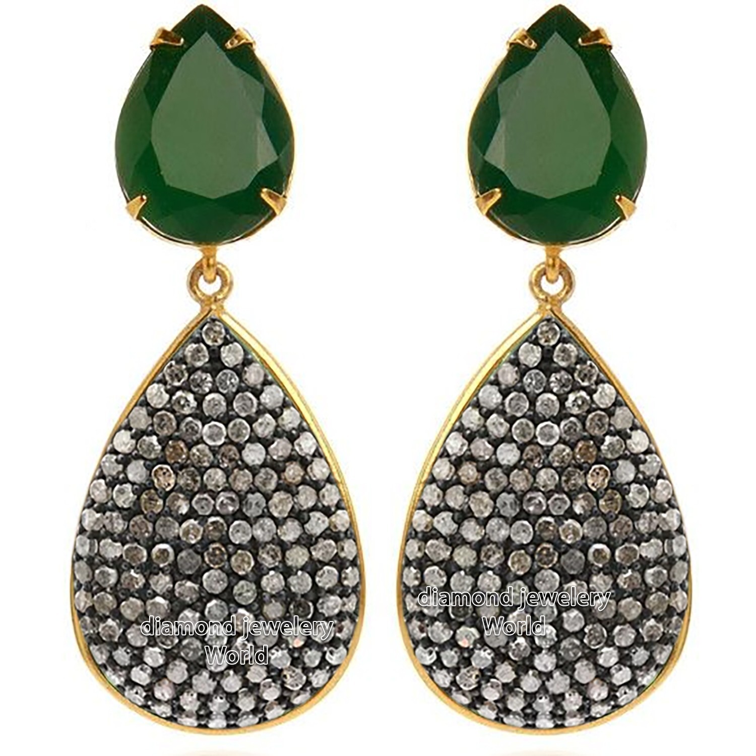 Gorgeous 2.38ctw Rose Cut Diamond Emerald Studded Silver Vintage Earring Jewelry