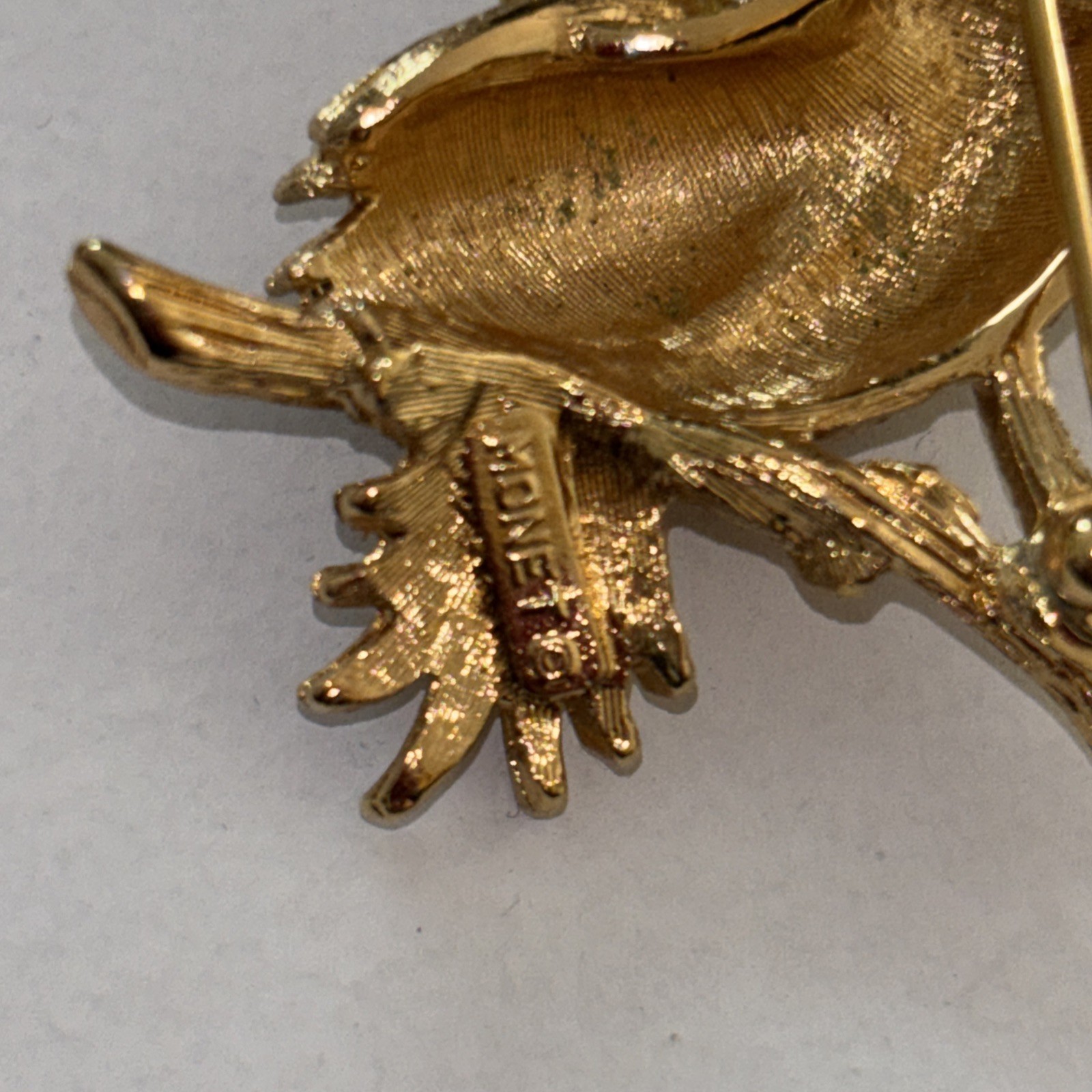 Vintage MONET Owl Brooch Pin with Green Rhinestone Eyes Gold Tone Setting