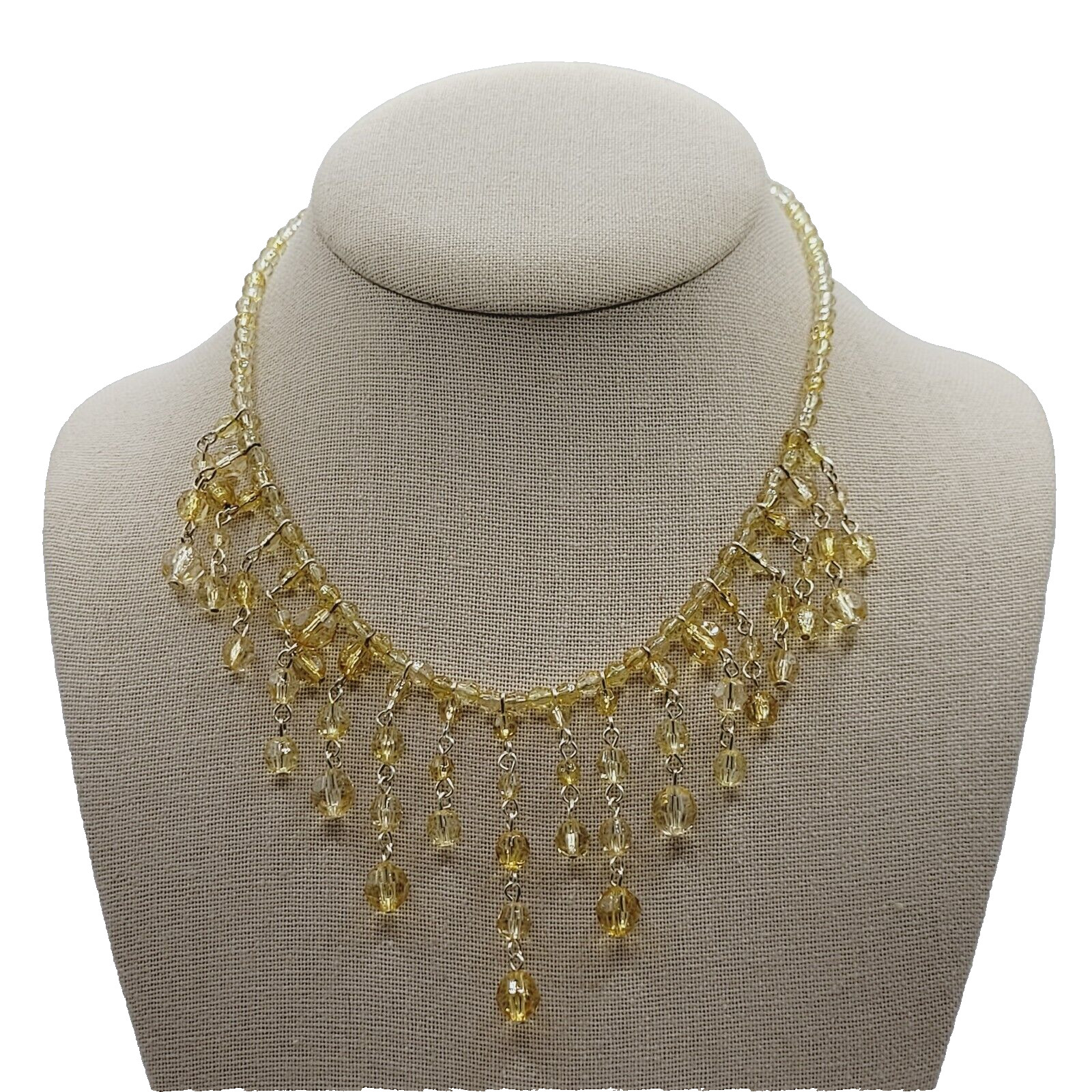 Fringe Bead Necklace Acrylic Light Gold Amber Champagne Fancy Costume Necklace