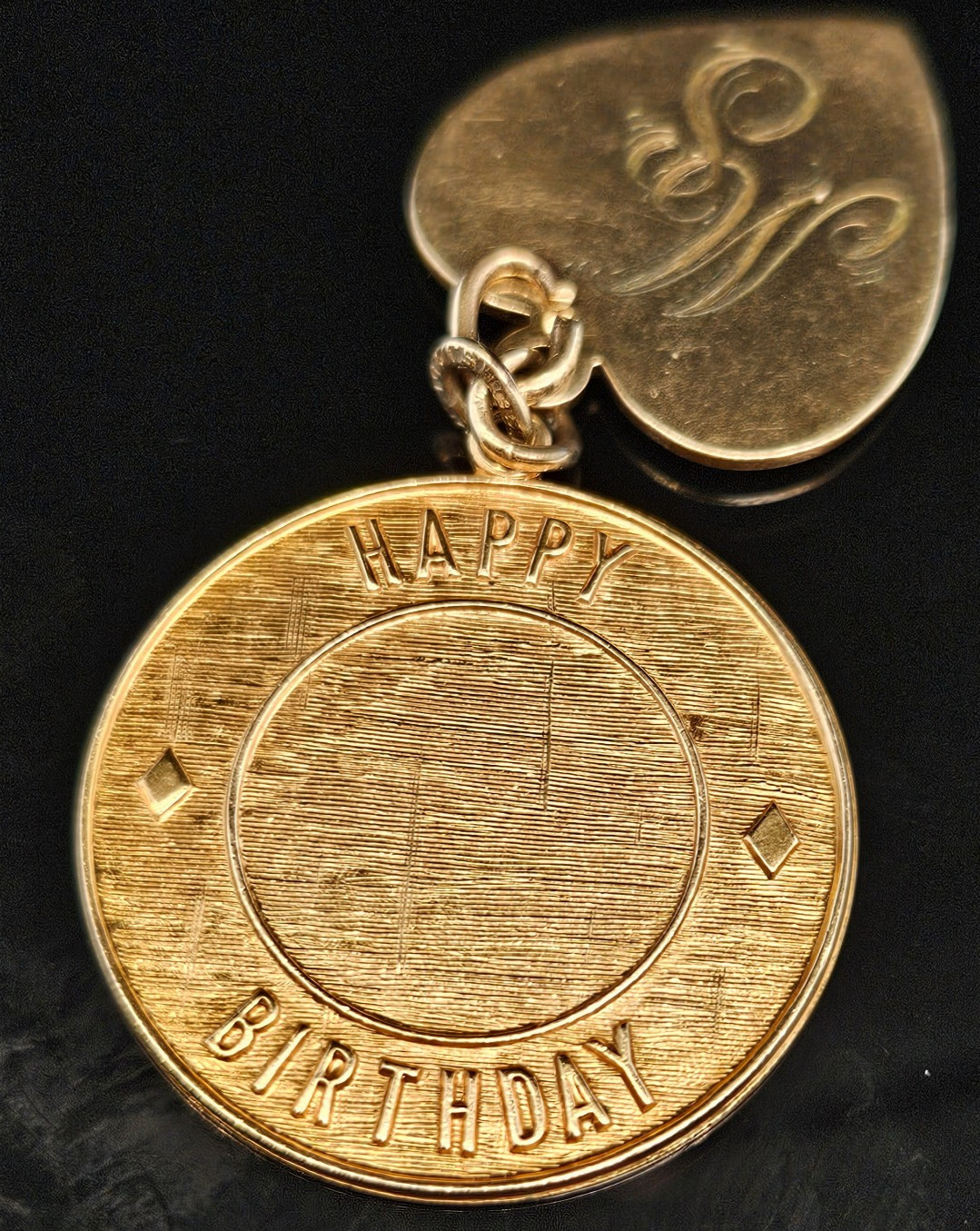 Gold Filled HAPPY BIRTHDAY PAIR Charm Pendant Love Token Vintage