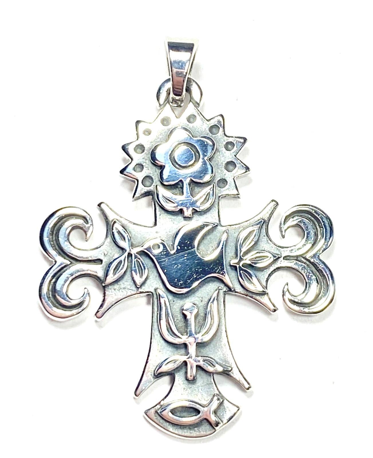 Vintage Unisex Sterling Silver James Avery La Primavera Cross With Dove 1.06″