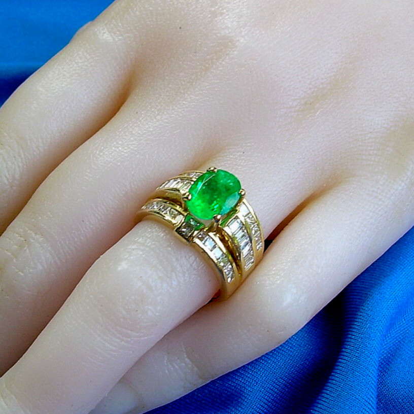 Original EARTH MINED EMERALD DIAMOND Deco Engagement Ring 14K GOLD Solitaire 4ct