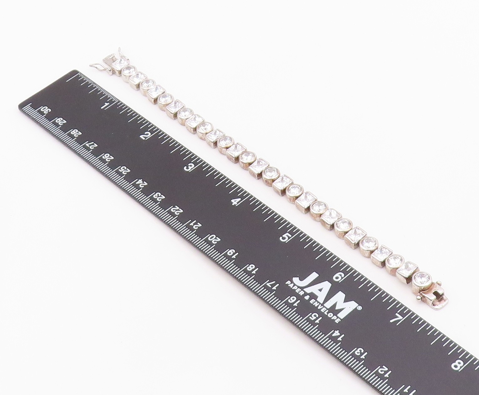 925 Sterling Silver Vintage Bracelet Bezel Set Topaz Geometric Link BT12110