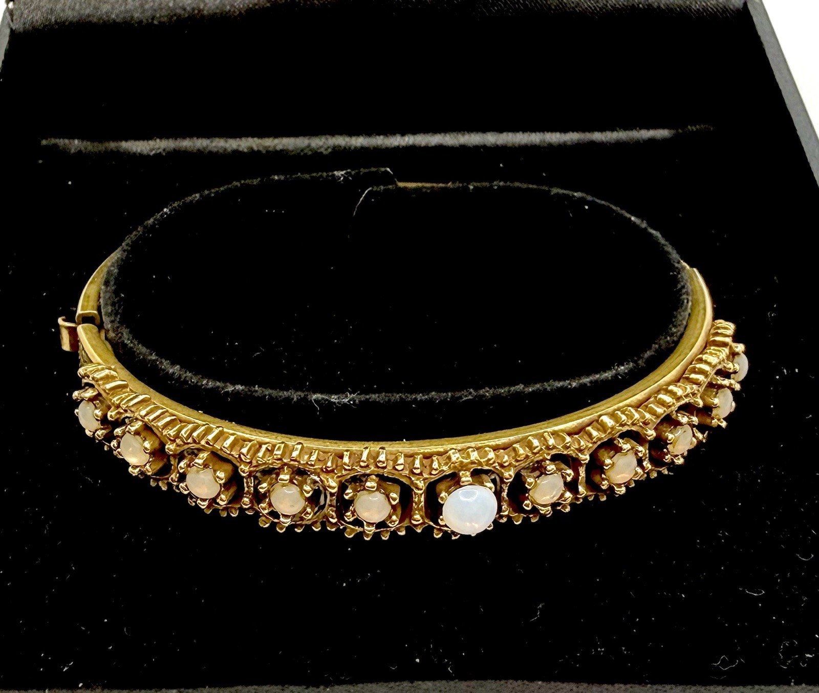 Gold Plated Victorian Bangle Bracelet Opals 6.75