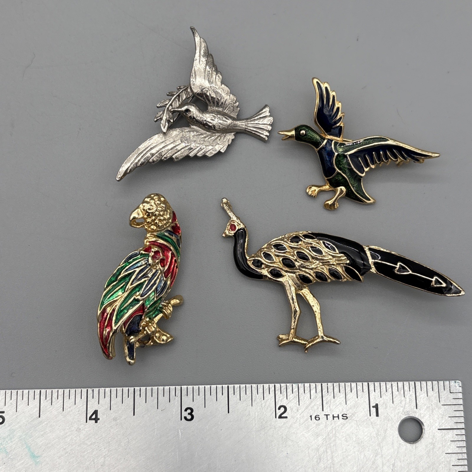 Vintage Brooches Lot of 4 Birds Dove Parrot Peacock Animals Italy READ