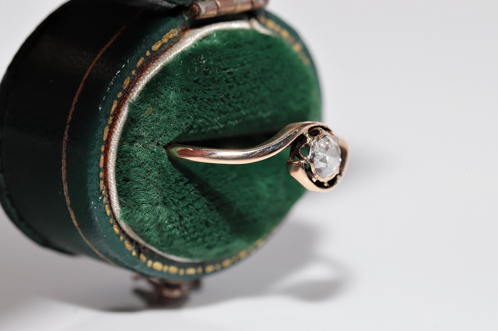 Antique Circa 1900s Handcrafted 14k Gold Natural Rose Cut Diamond Solitaire Ring