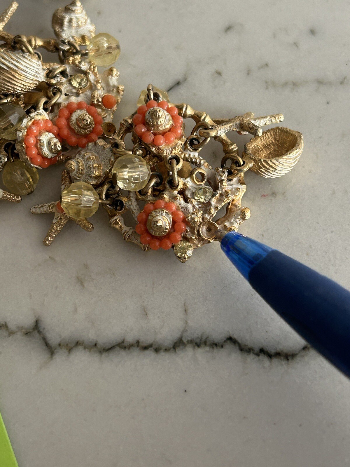 Vintage ART Arthur Pepper Clip Earrings Dangle Shells Beach AB Crystals REaD