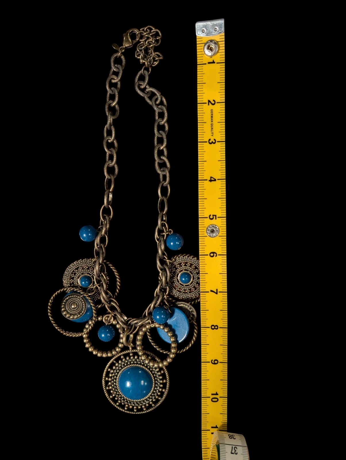 Antique PILGRIM Brass Blue Cabochon Bohemian Y2K Vintage Necklace