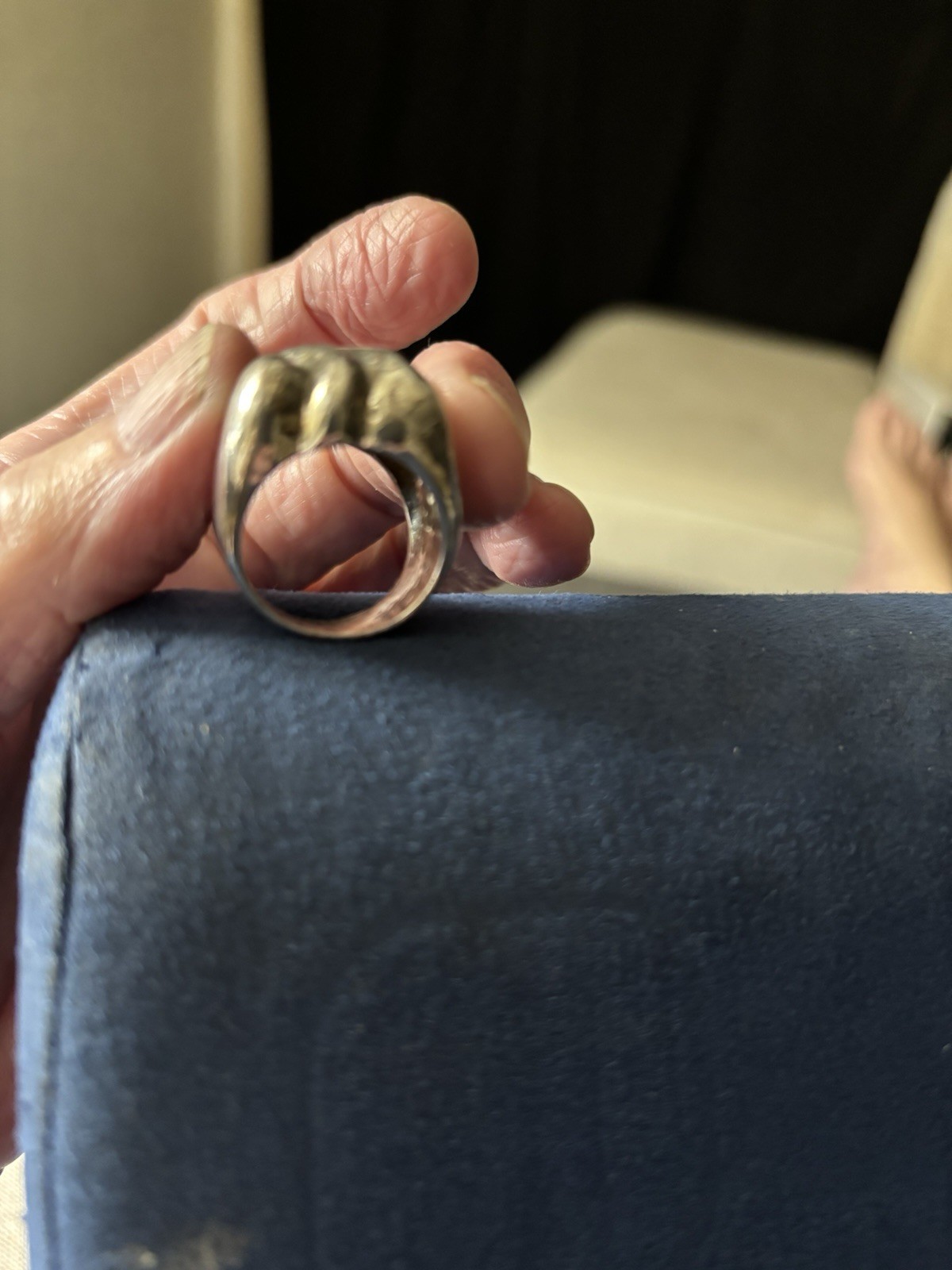 Vintage 925 Sterling Silver Ring Mexico Modernist Ribbed Curved Wide 1970’s?