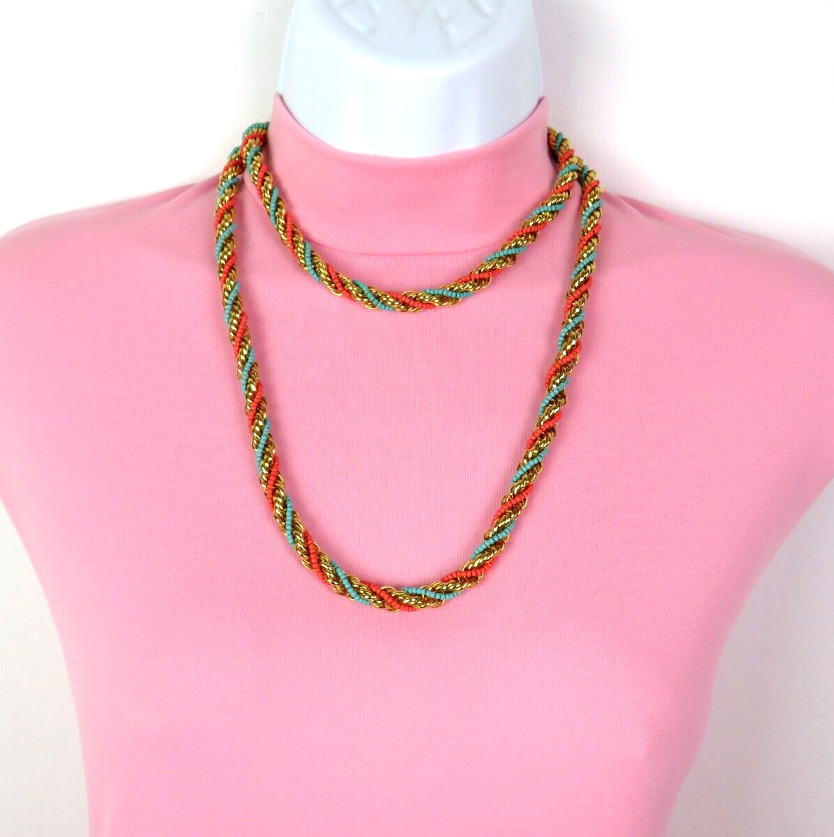 VTG 1950s 60s DOUBLE STRAND EGYPTIAN REVIVAL RUNWAY NECKLACE & EARRINGS GOLDEN